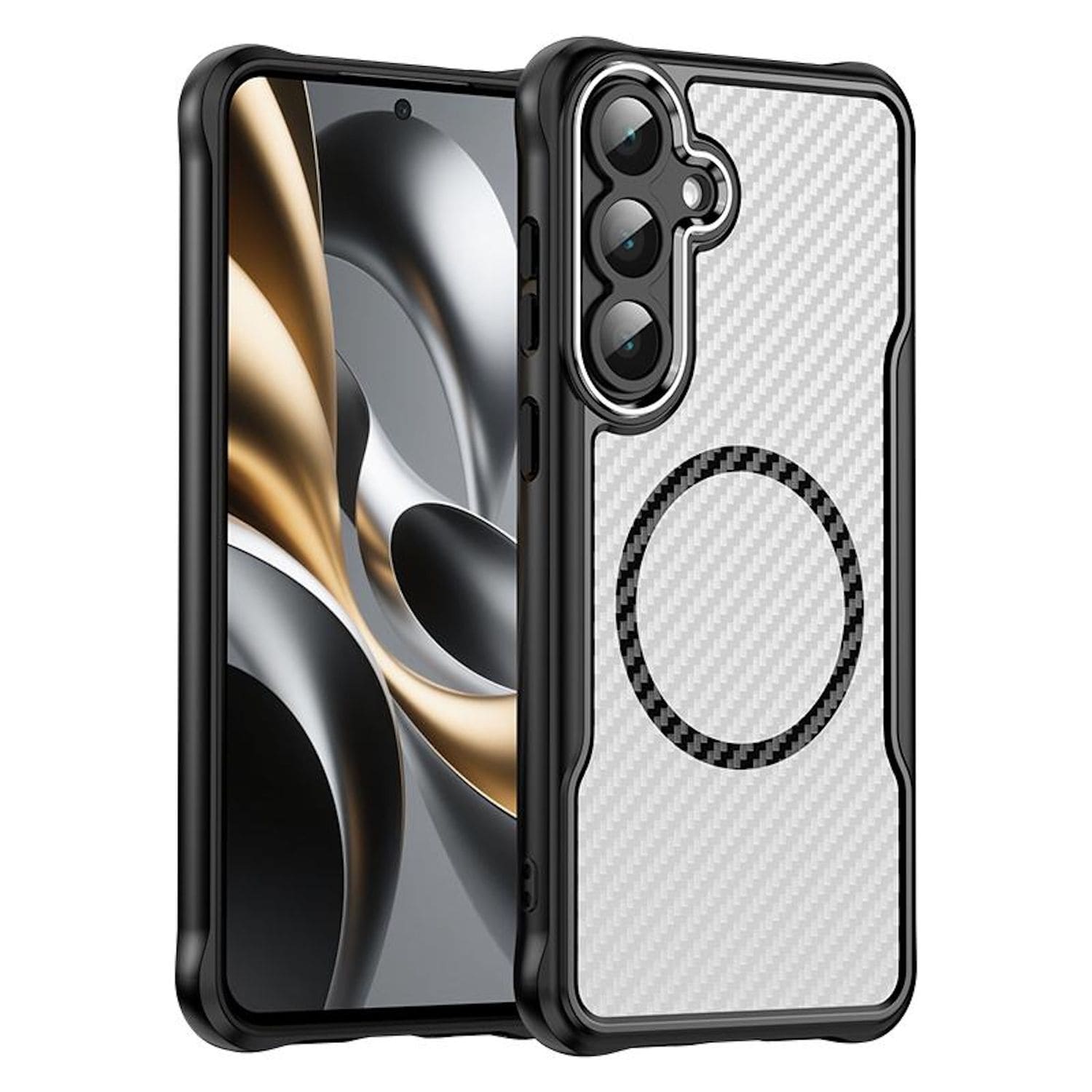 F&uuml;r Samsung Galaxy S25 FE 5G Design Carbon MagSafe Translucent H&uuml;lle - Bild 1