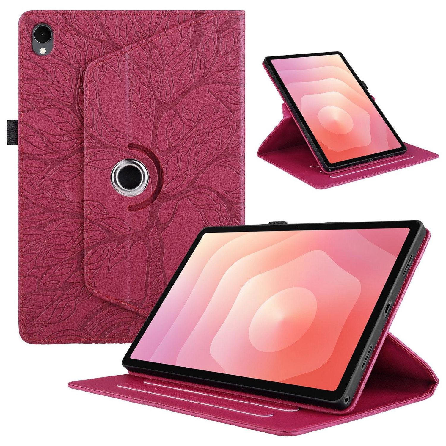 F&uuml;r Samsung Galaxy Tab S11 360 Rotation Baum Kunstleder Tasche Rot - Bild 1