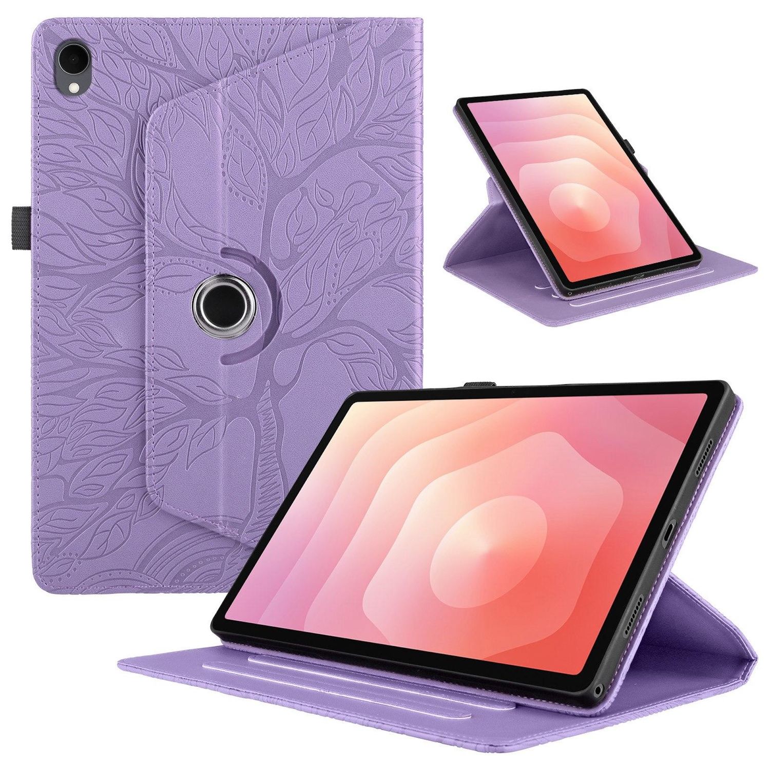 F&uuml;r Samsung Galaxy Tab S11 360 Rotation Baum Kunstleder Tasche Lila - Bild 1