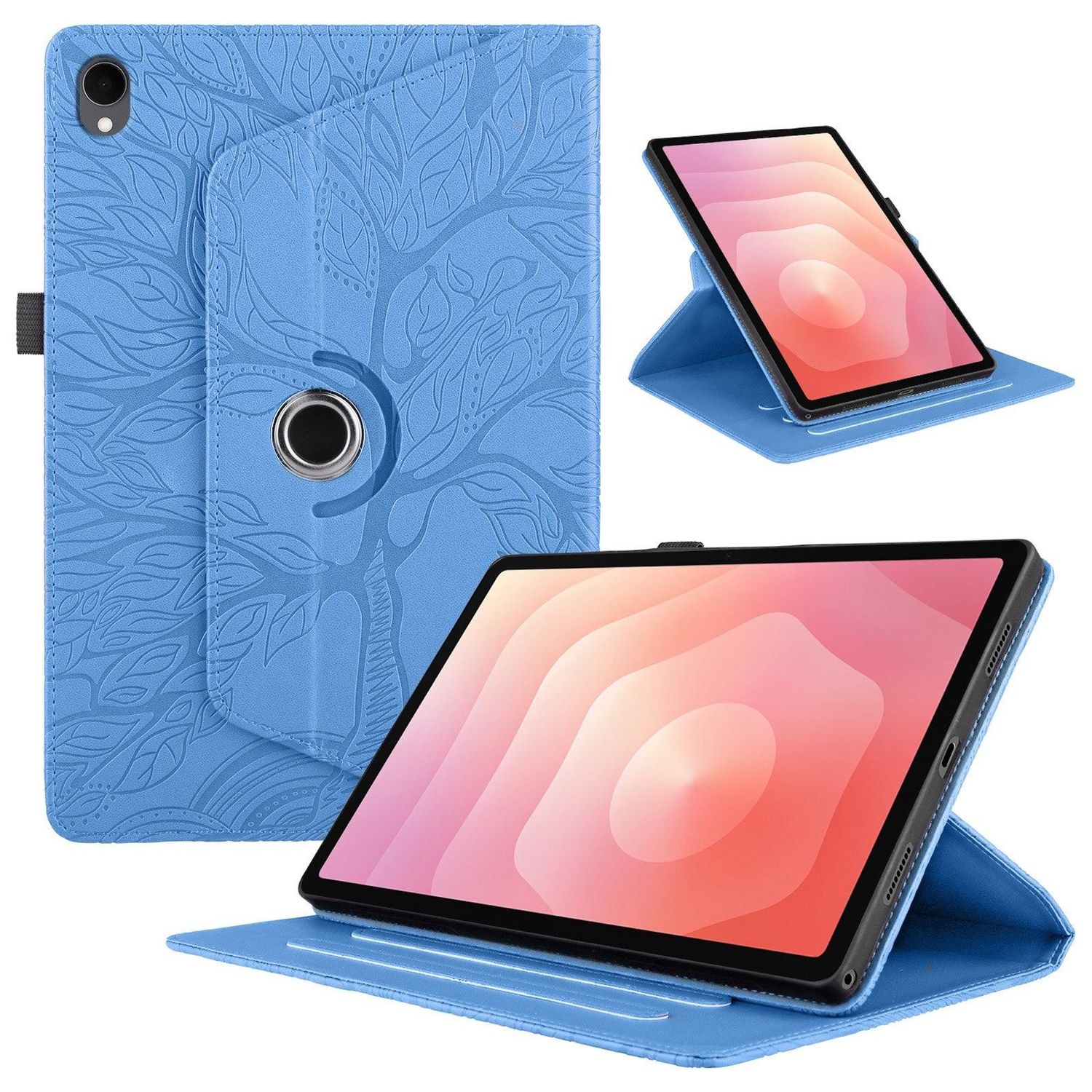 F&uuml;r Samsung Galaxy Tab S11 360 Rotation Baum Kunstleder Tasche Blau - Bild 1