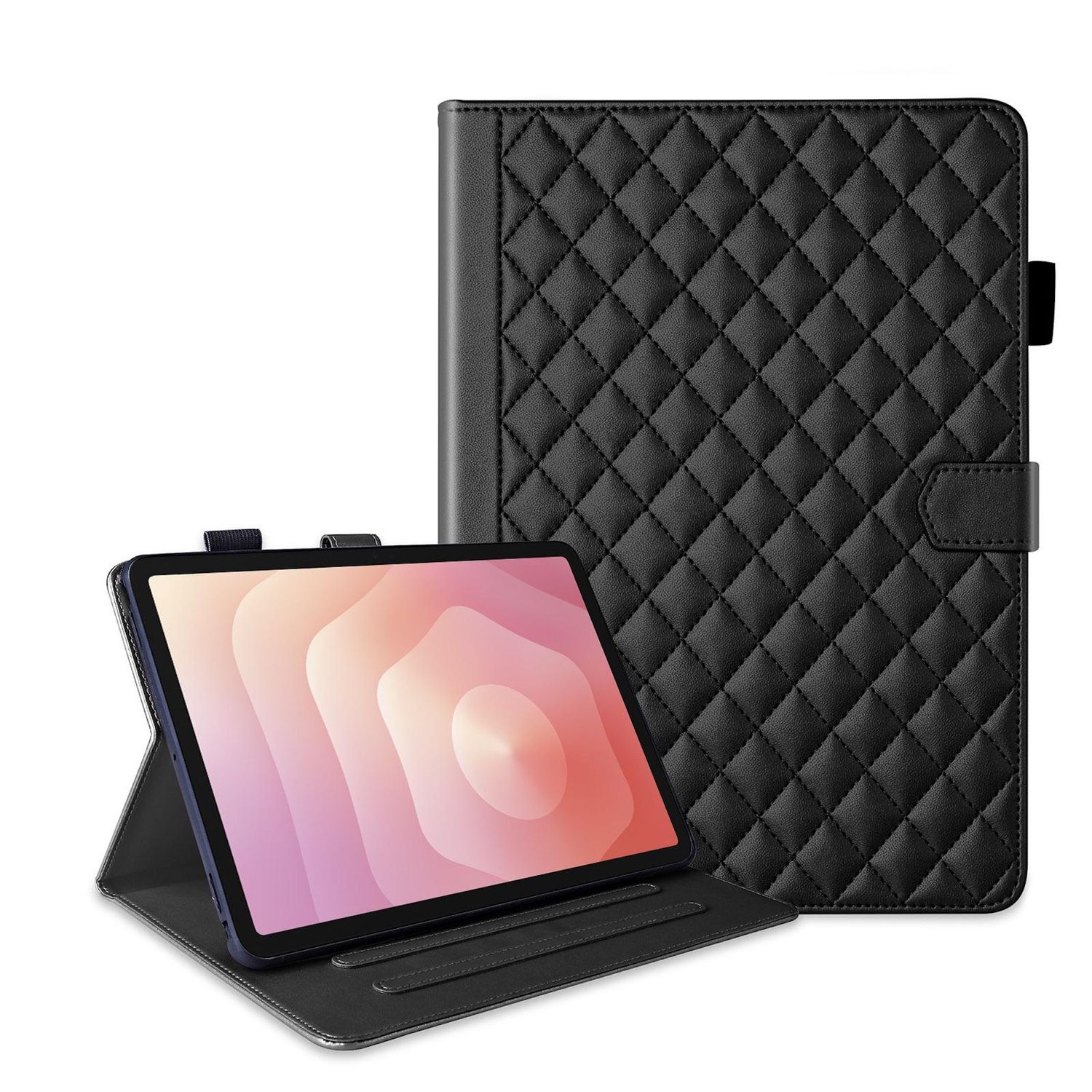 F&uuml;r Samsung Galaxy Tab S11 Design Rhombus Kunstleder H&uuml;lle Schwarz - Bild 1