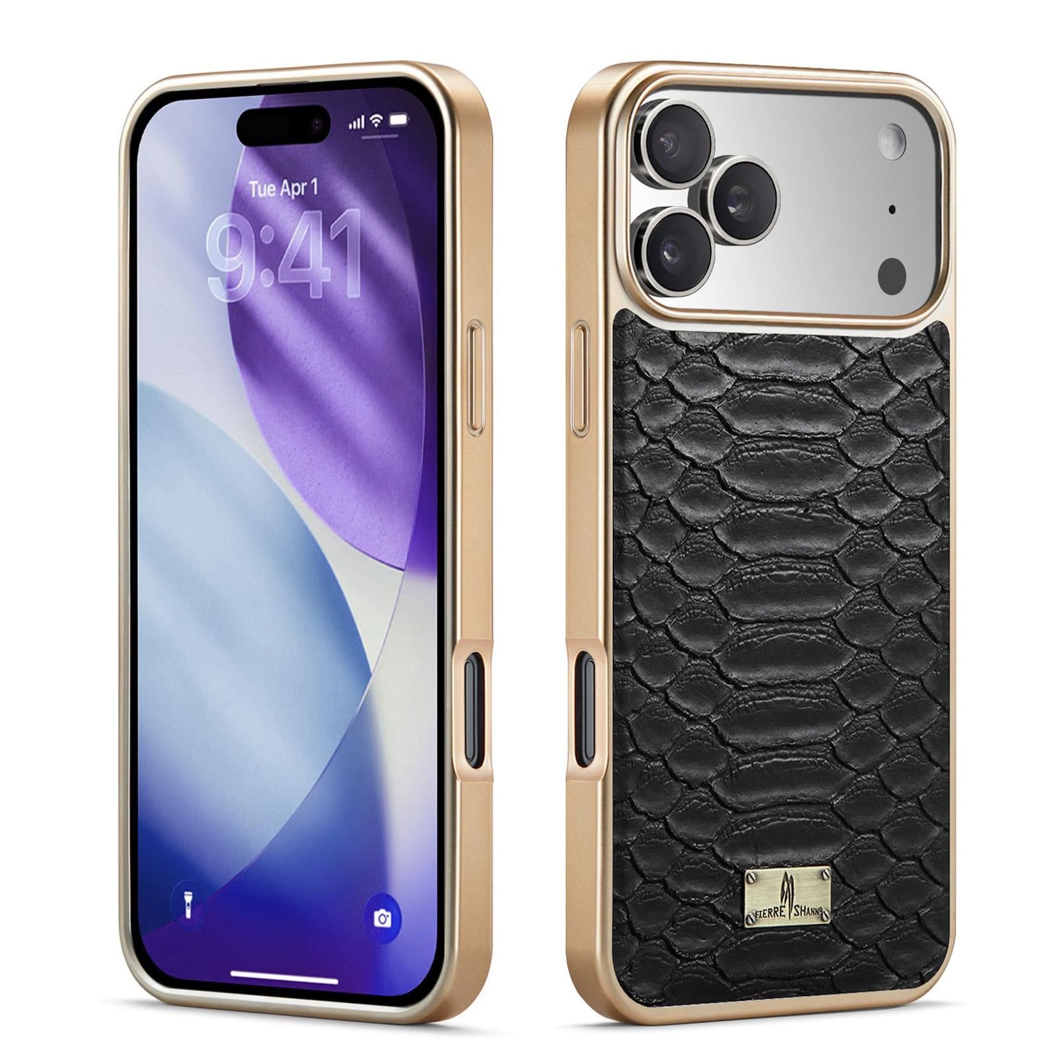 F&uuml;r Apple iPhone 17 Pro Kunstleder Electroplating Textur H&uuml;lle Schwarz - Bild 1