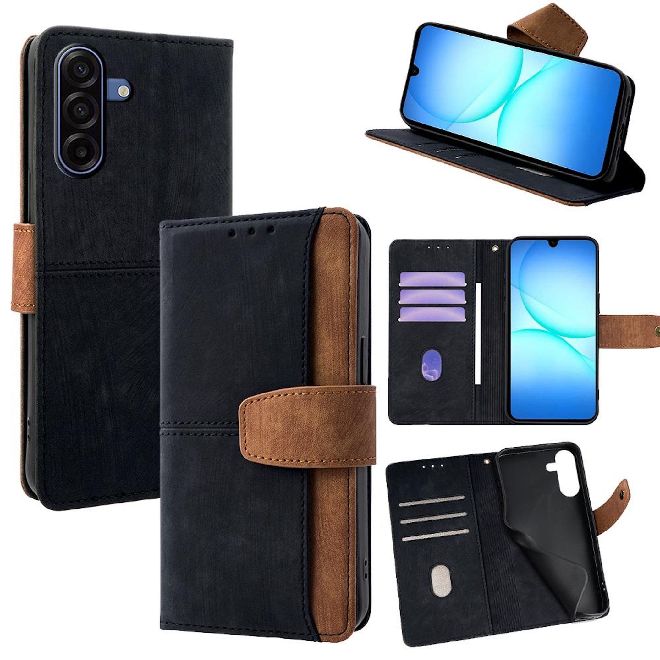 F&uuml;r Samsung Galaxy A17 5G Color Skin Feel Kunstleder H&uuml;lle Schwarz - Bild 1