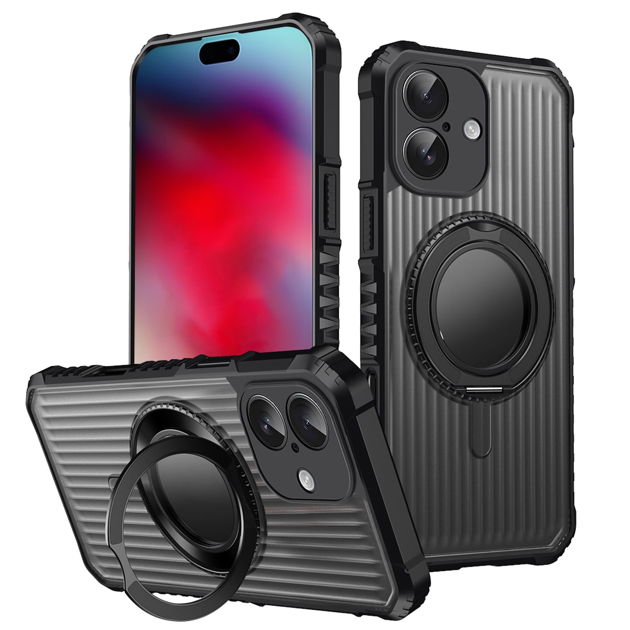 F&uuml;r Apple iPhone 17 MagSafe 360 Grad Ring Halter Schutz H&uuml;lle Schwarz - Bild 1