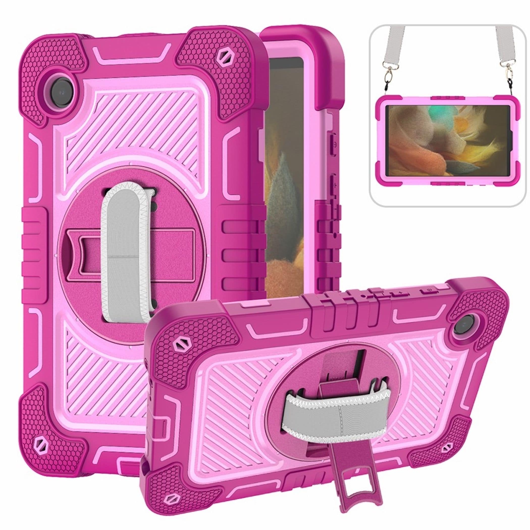 F&uuml;r Samsung Galaxy Tab A11 360 Grad Silikon Schutz H&uuml;lle Griff Pink - Bild 1