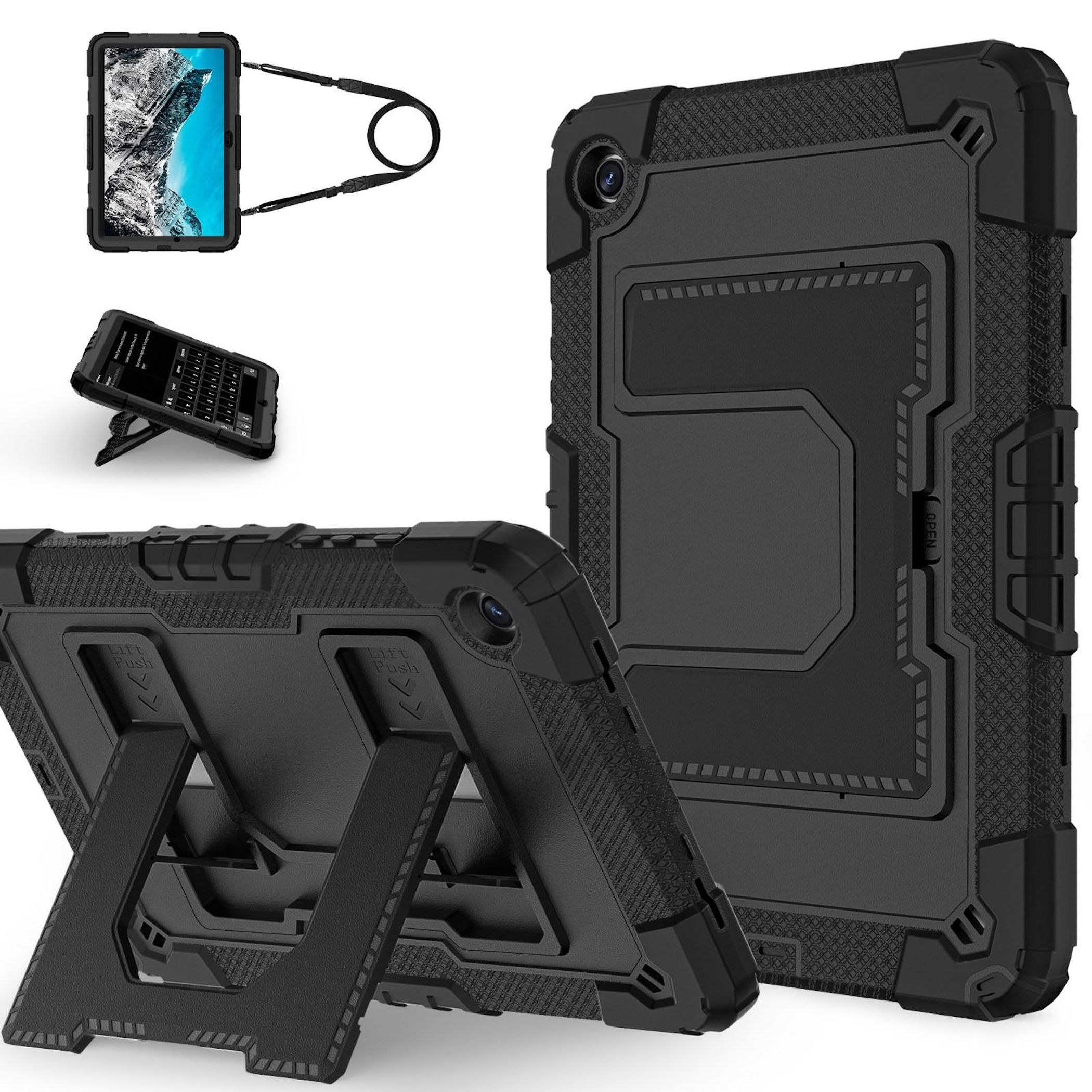 F&uuml;r Samsung Galaxy Tab A11 Plus Silikon Hybrid PC Holder H&uuml;lle Schwarz - Bild 1