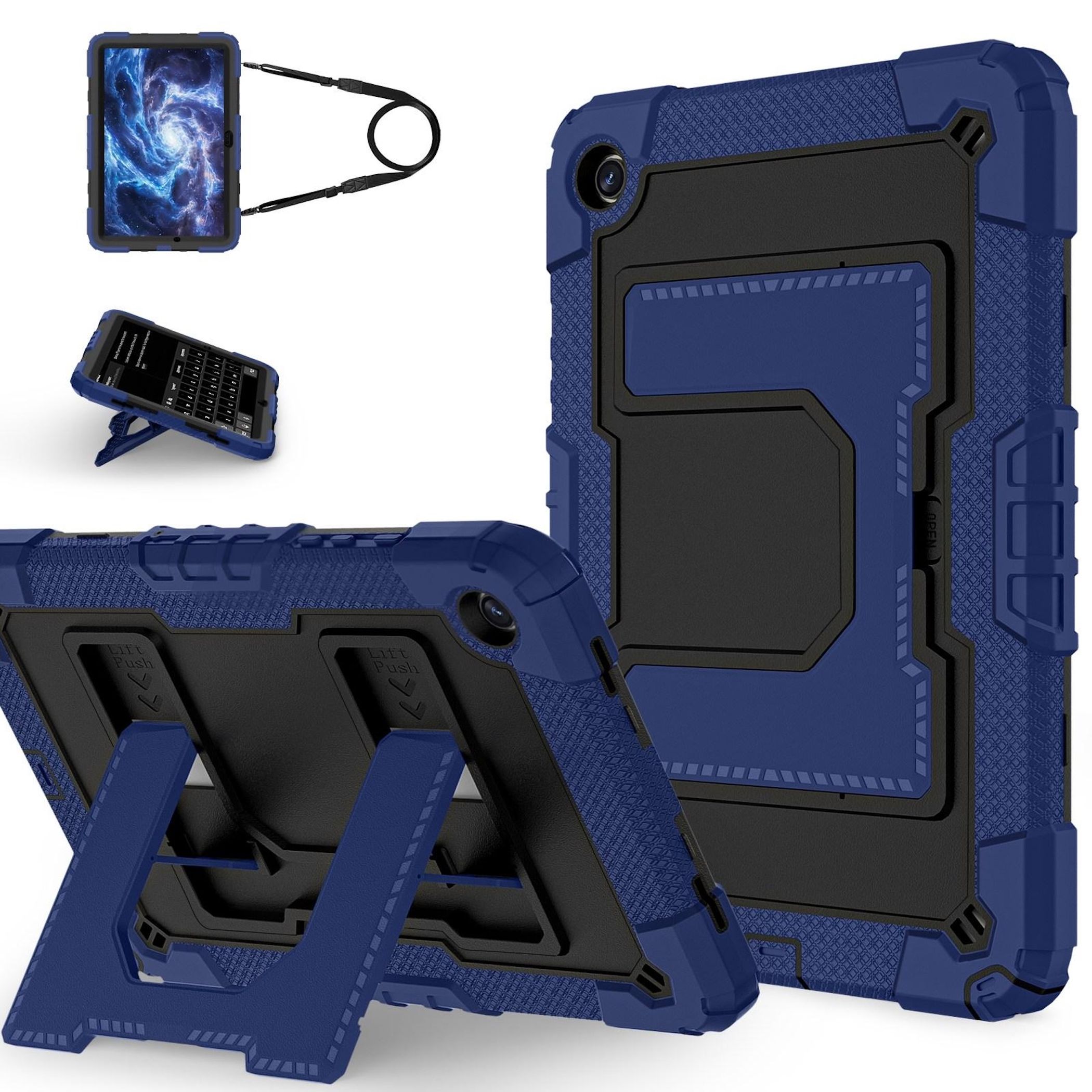 F&uuml;r Samsung Galaxy Tab A11 Plus Silikon Hybrid PC Holder H&uuml;lle D-Blau - Bild 1