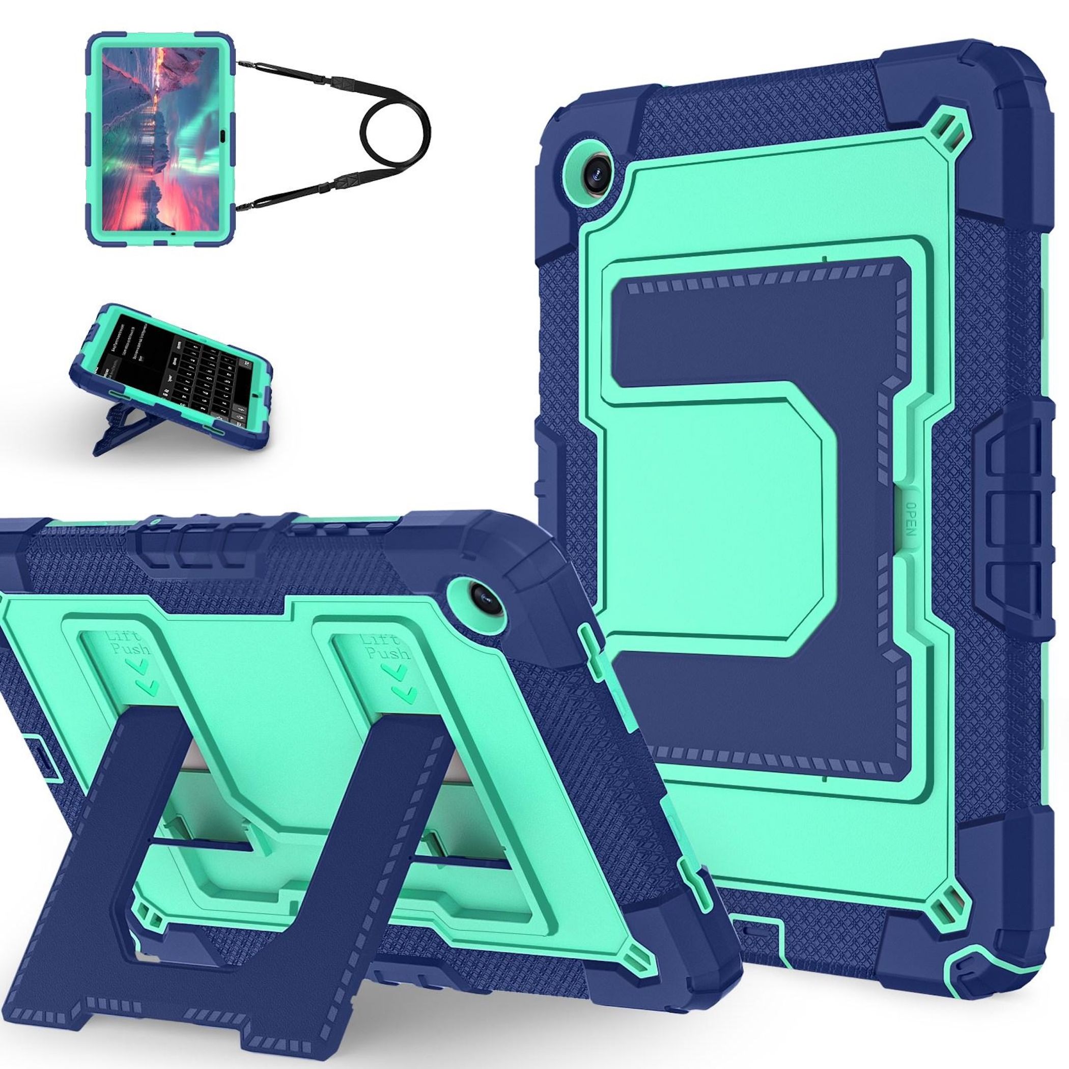 F&uuml;r Samsung Galaxy Tab A11 Plus Silikon Hybrid PC Holder H&uuml;lle T&uuml;rkis - Bild 1