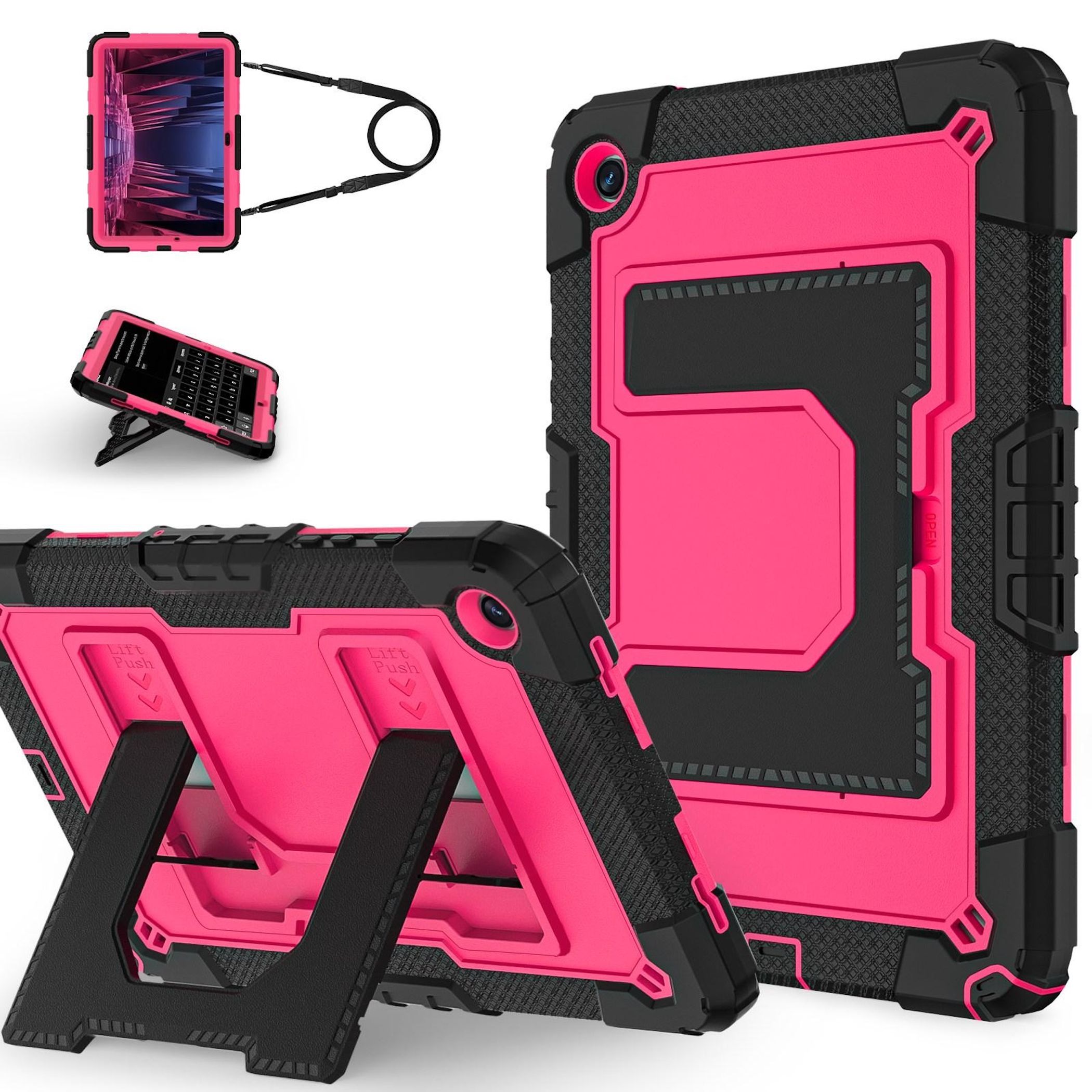 F&uuml;r Samsung Galaxy Tab A11 Plus Silikon Hybrid PC Holder H&uuml;lle Pink - Bild 1