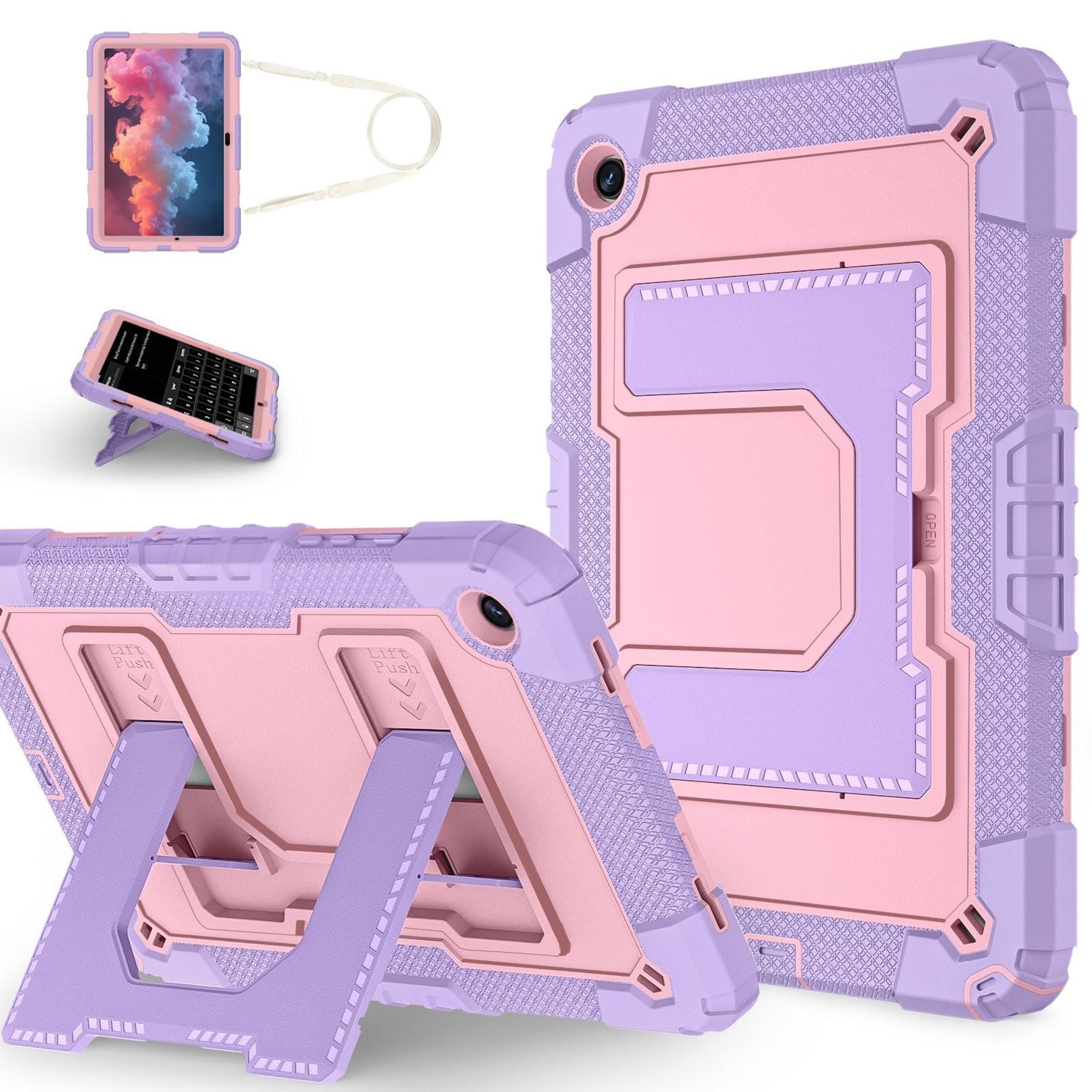 F&uuml;r Samsung Galaxy Tab A11 Plus Silikon Hybrid PC Holder H&uuml;lle Rosa - Bild 1