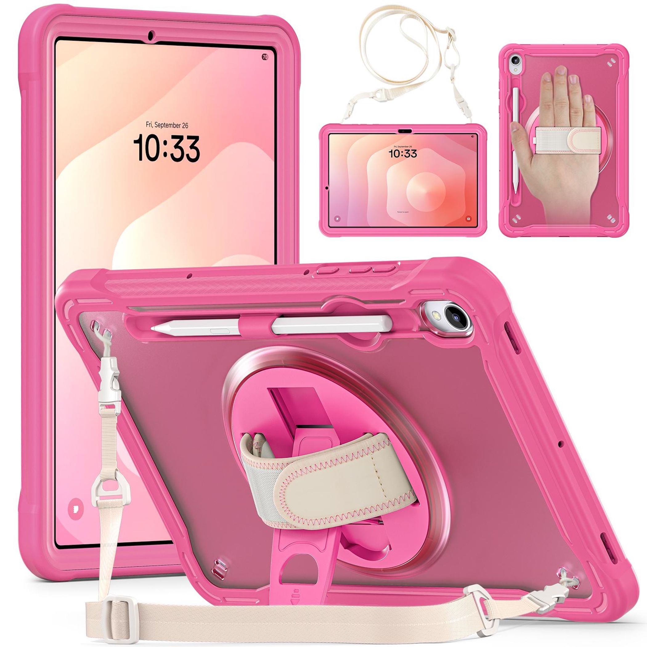 F&uuml;r Samsung Galaxy Tab S11 360 Grad Rotation Heavy Hybrid H&uuml;lle Rosa - Bild 1