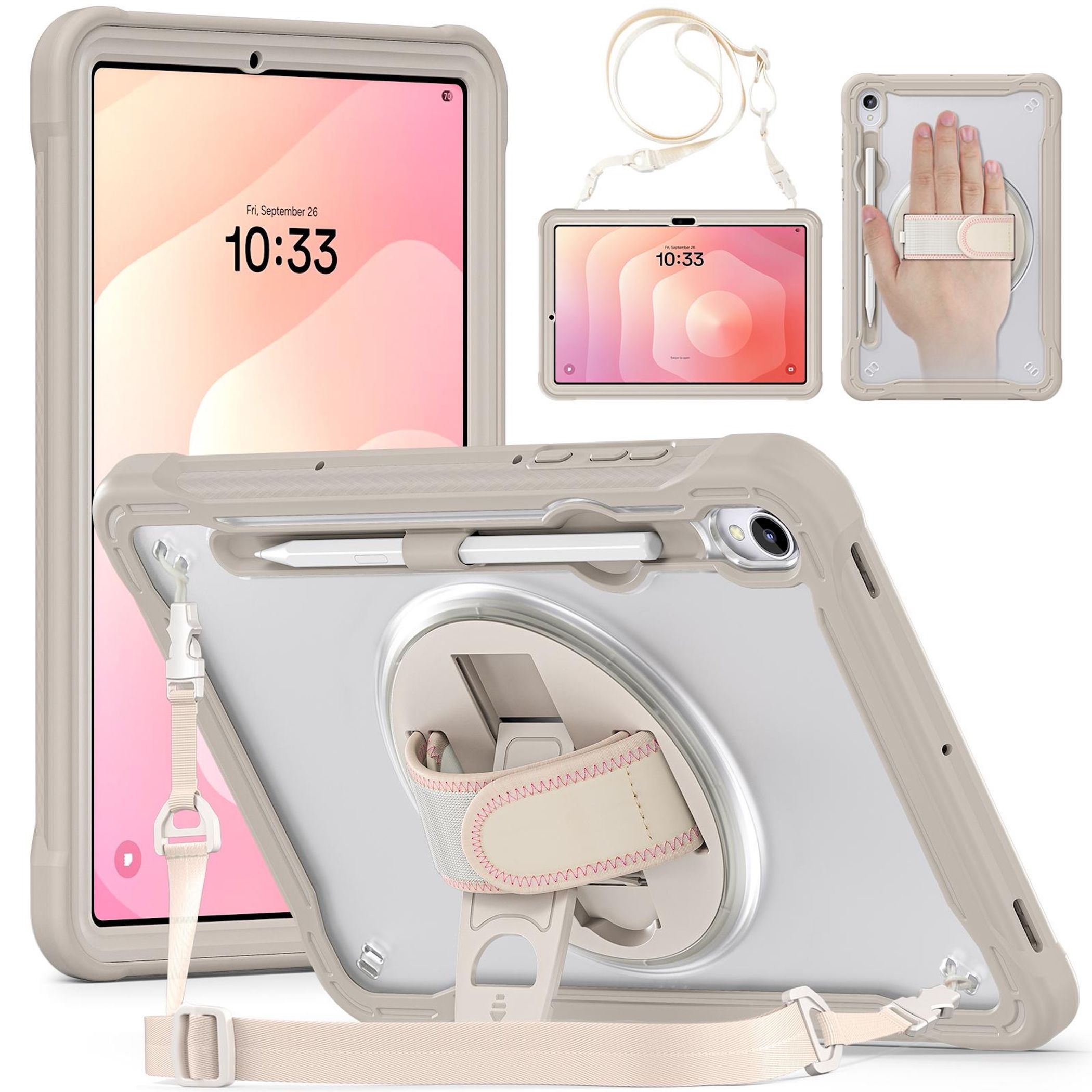 F&uuml;r Samsung Galaxy Tab S11 360 Grad Rotation Heavy Hybrid H&uuml;lle Beige - Bild 1