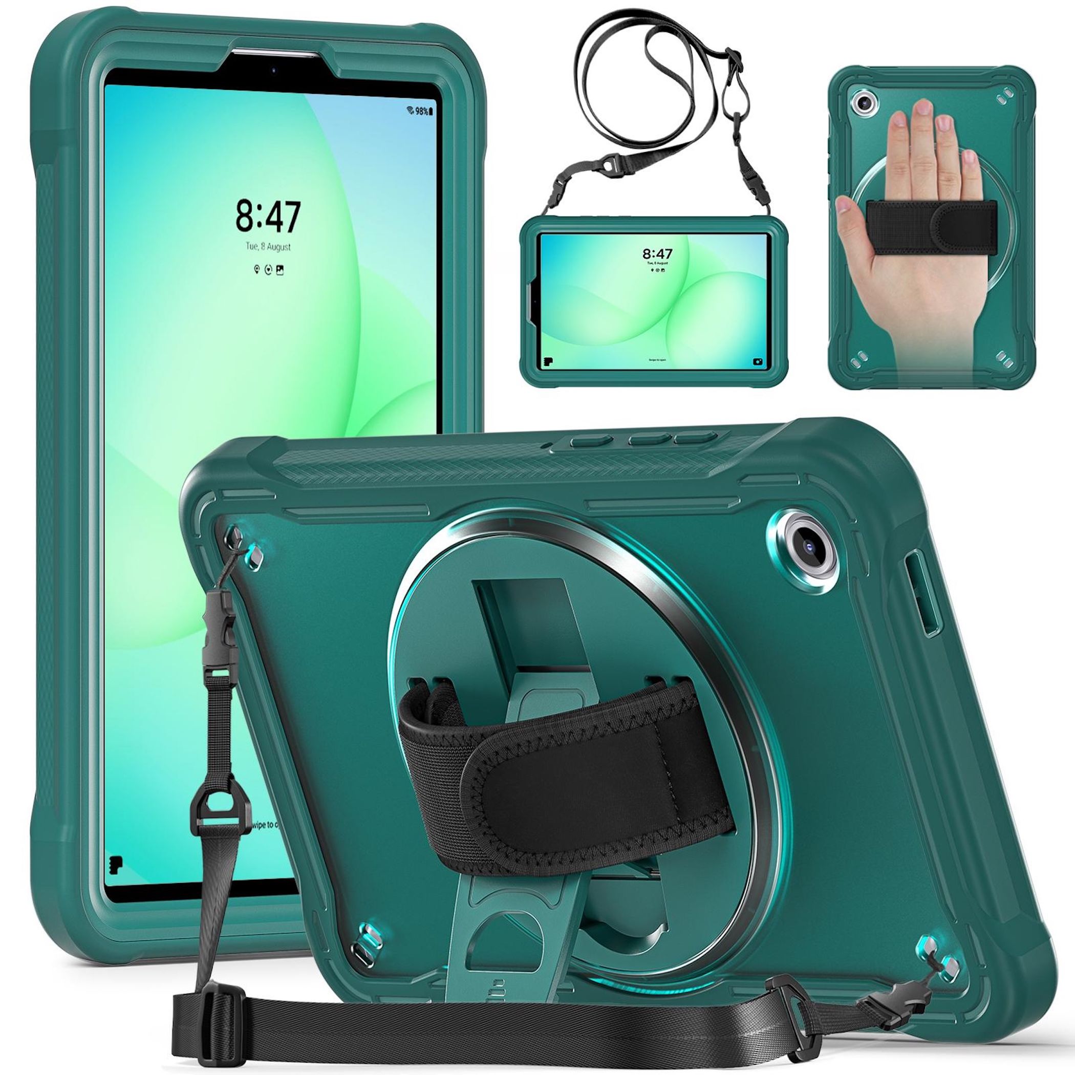 F&uuml;r Samsung Galaxy Tab A11 360 Grad Rotation Heavy Hybrid H&uuml;lle Gr&uuml;n - Bild 1