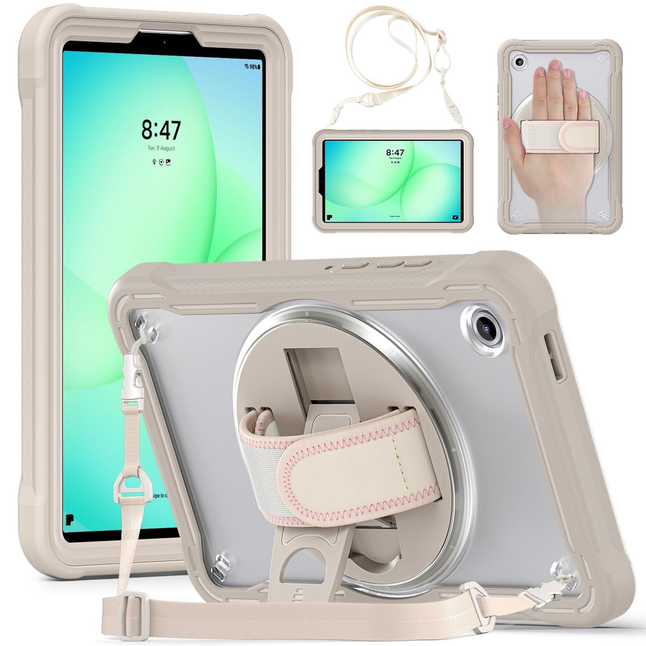 F&uuml;r Samsung Galaxy Tab A11 360 Grad Rotation Heavy Hybrid H&uuml;lle Beige - Bild 1