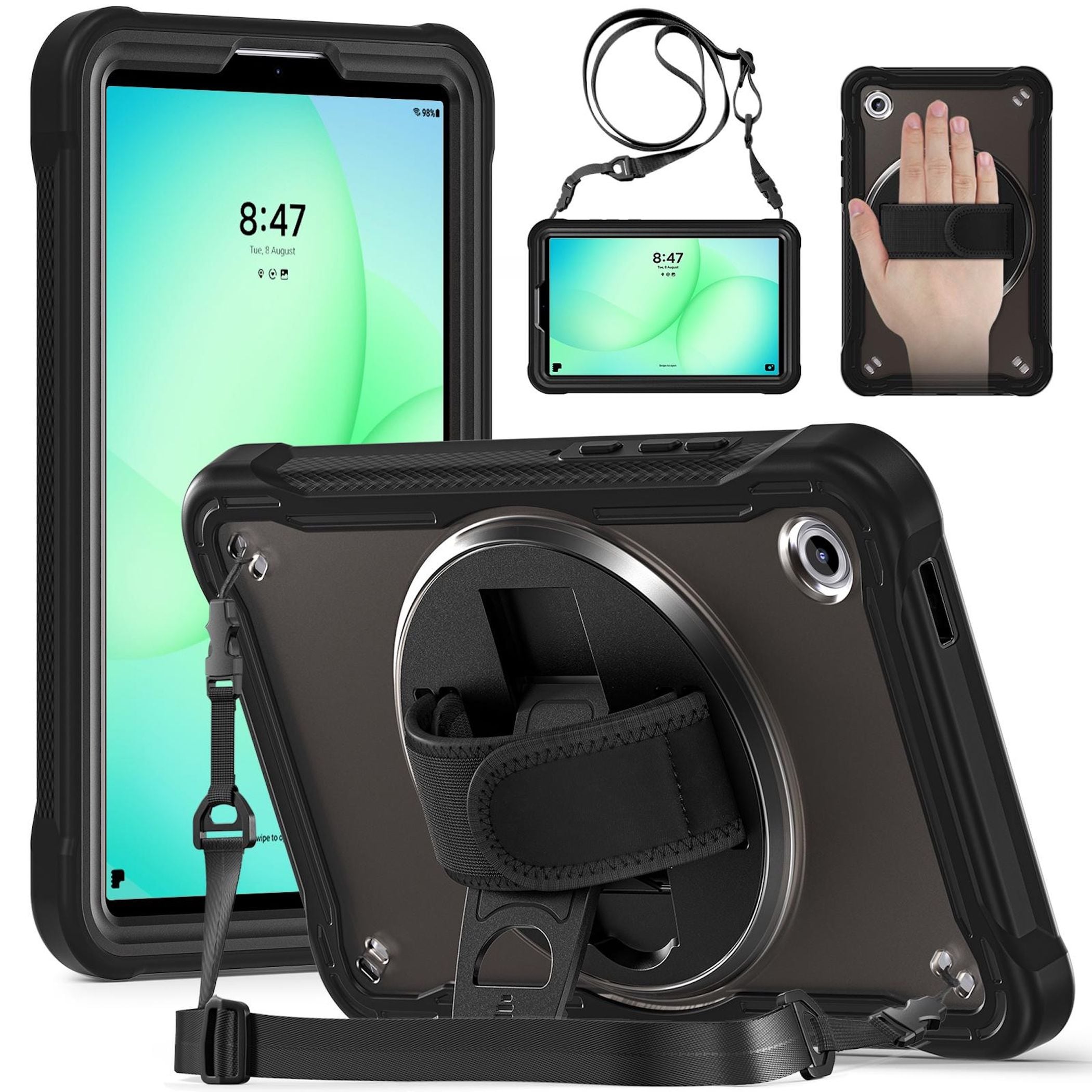 F&uuml;r Samsung Galaxy Tab A11 360 Grad Rotation Heavy Hybrid H&uuml;lle Schwarz - Bild 1