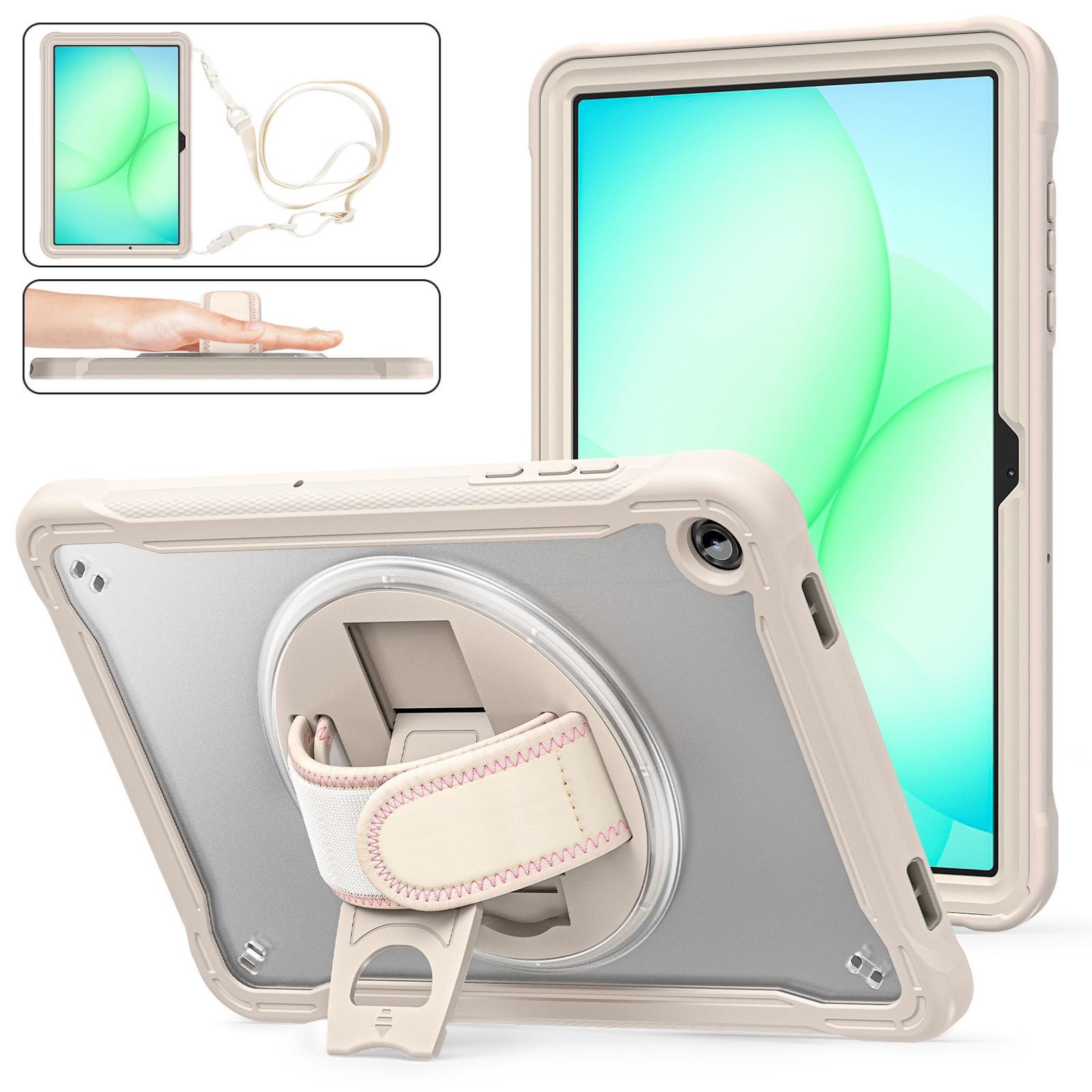 F&uuml;r Samsung Galaxy Tab A11 Plus 360 Grad Rotation Hybrid H&uuml;lle Beige - Bild 1