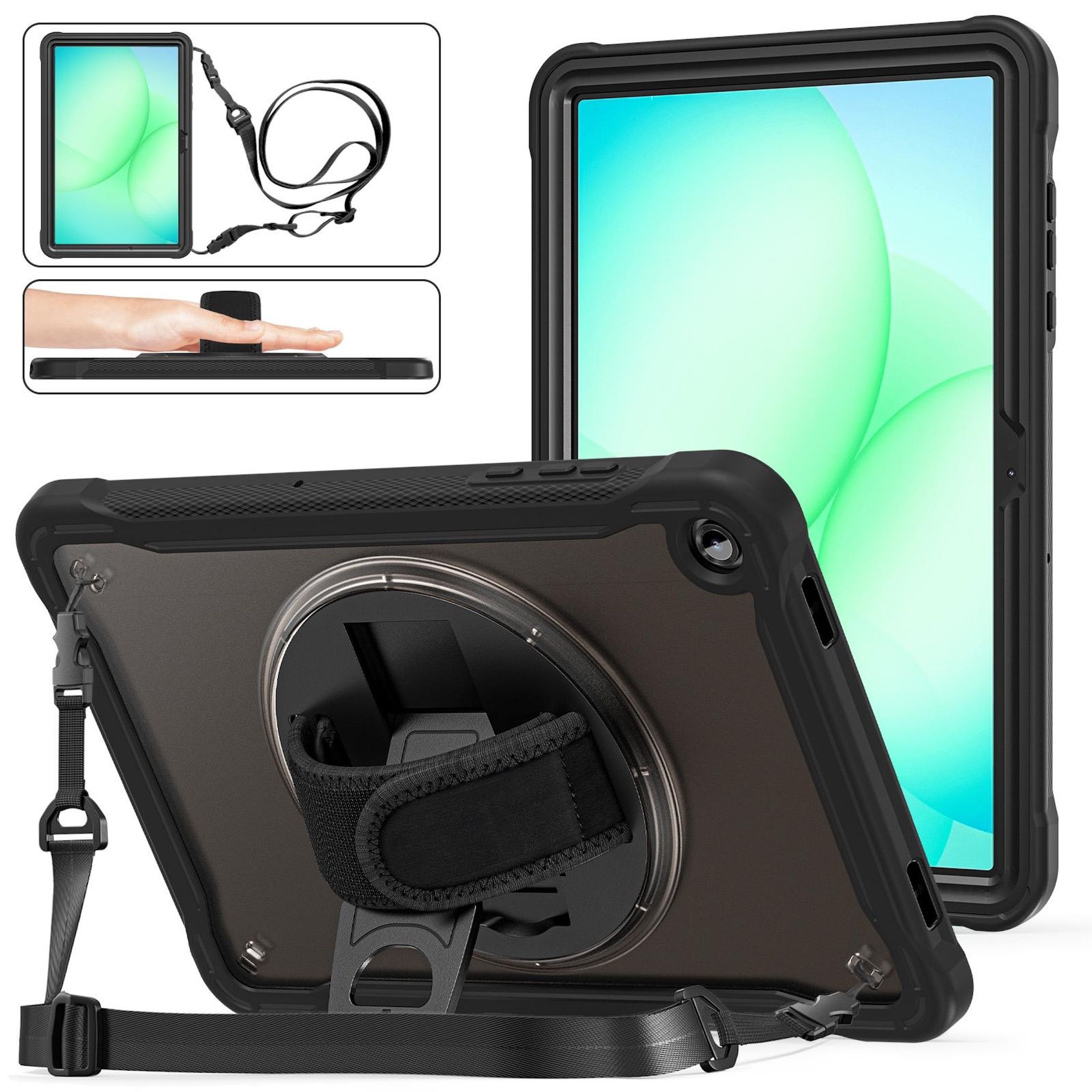 F&uuml;r Samsung Galaxy Tab A11 Plus 360 Grad Rotation Hybrid H&uuml;lle Schwarz - Bild 1