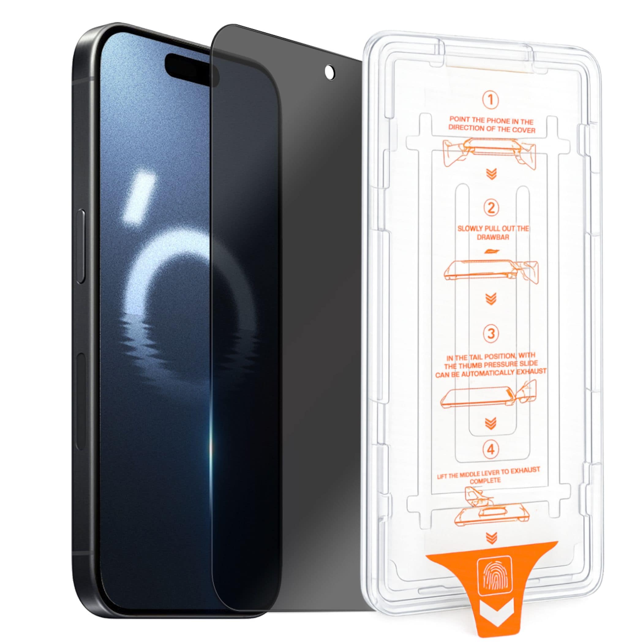 F&uuml;r Apple iPhone 16 Pro SnapFit Privacy 9H 3D Glas Installationshilfe - Bild 1