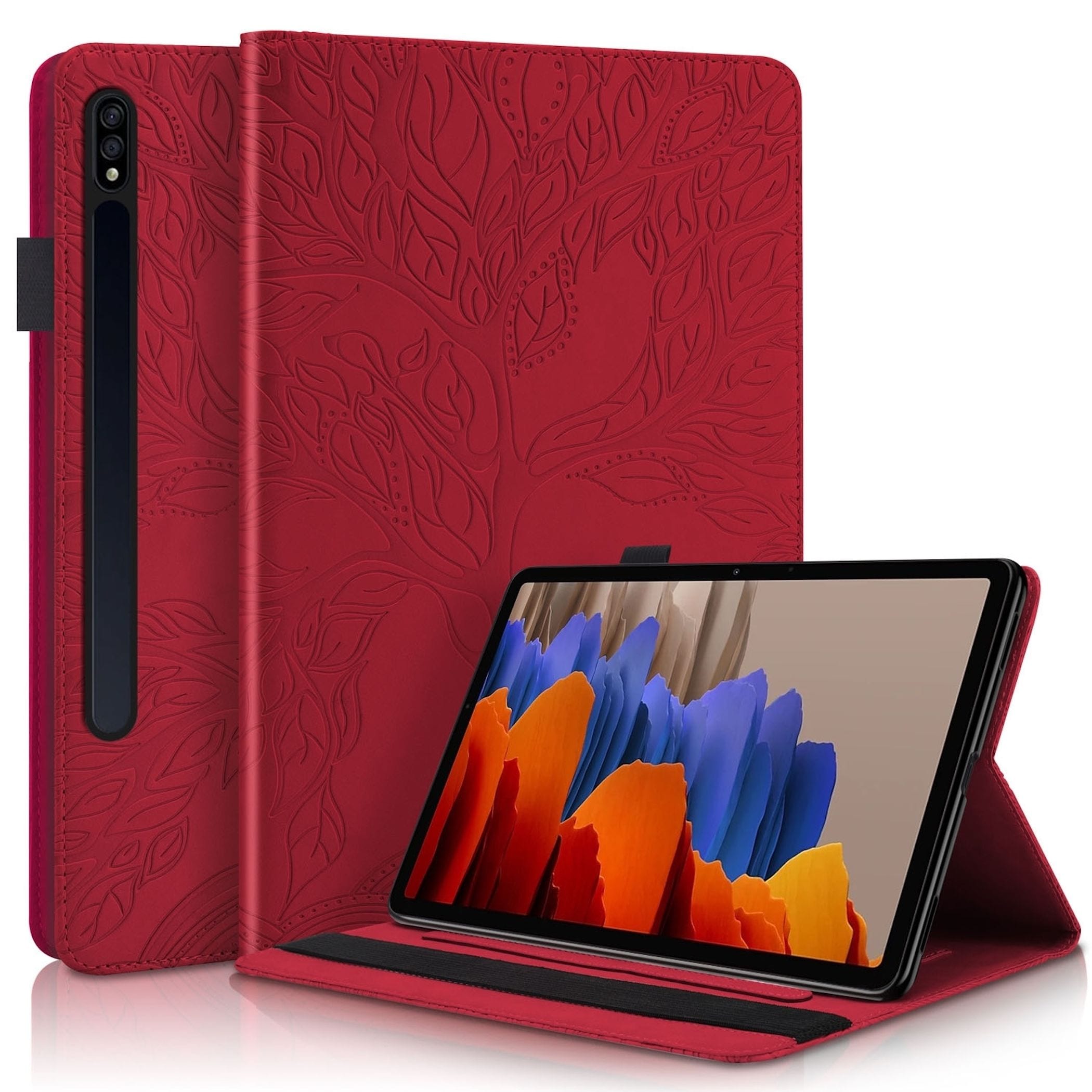 F&uuml;r Samsung Galaxy Tab S10 Lite / S10 FE Baum Kunstleder Tasche Rot - Bild 1