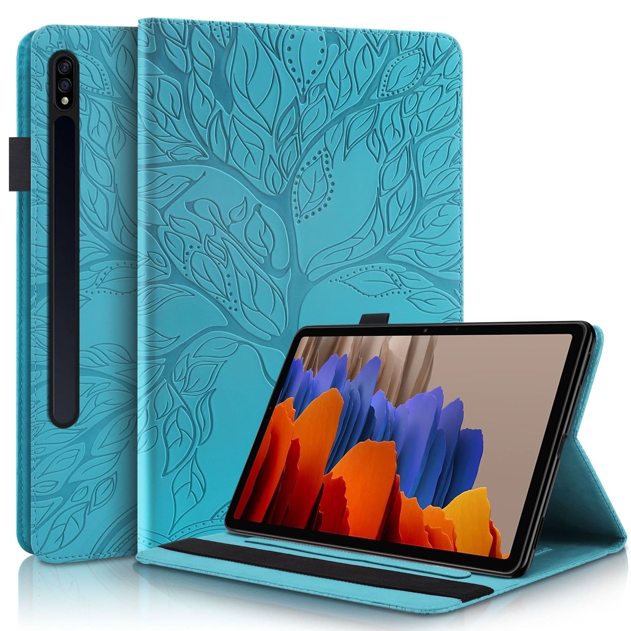 F&uuml;r Samsung Galaxy Tab S10 Lite / S10 FE Baum Kunstleder Tasche Blau - Bild 1