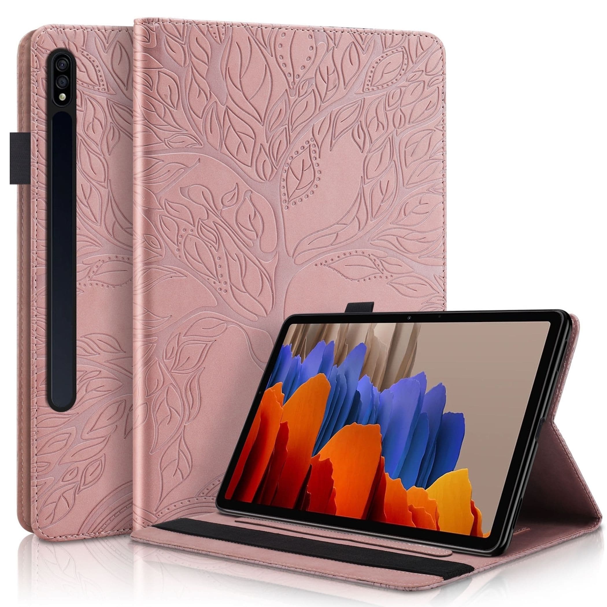 F&uuml;r Samsung Galaxy Tab S10 Lite / S10 FE Baum Kunstleder Tasche Pink - Bild 1