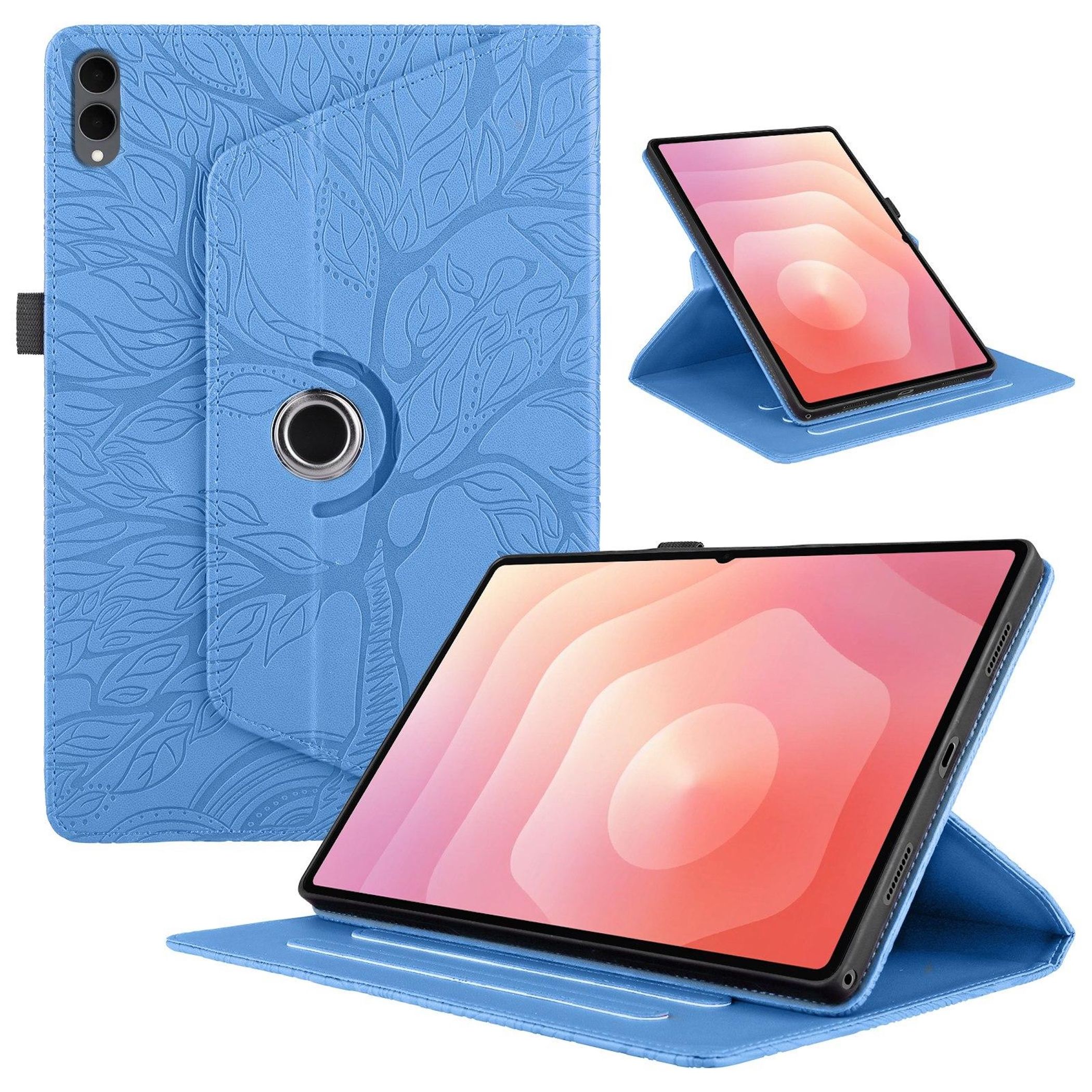 F&uuml;r Samsung Galaxy Tab S11 Ultra 360 Grad Baum Kunstleder Tasche Blau - Bild 1
