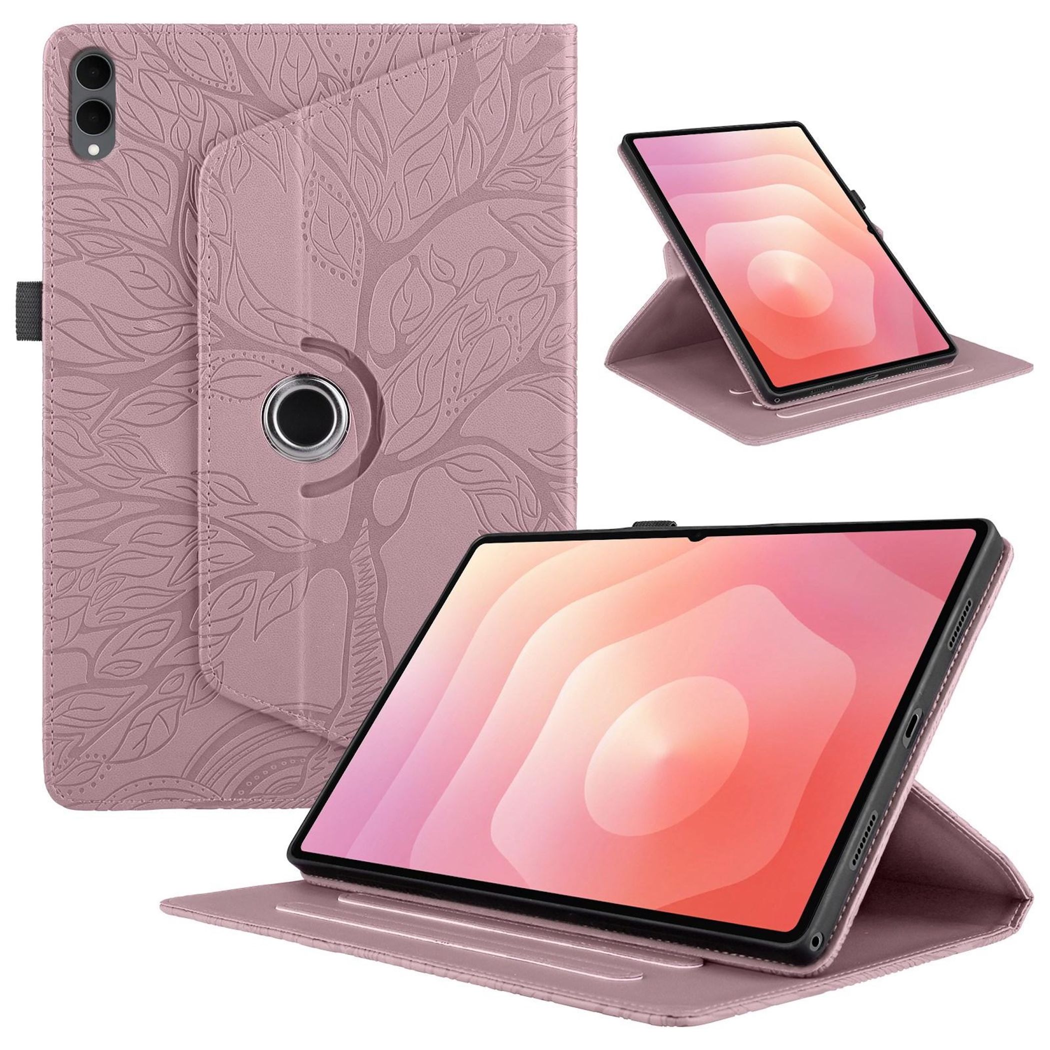 F&uuml;r Samsung Galaxy Tab S11 Ultra 360 Grad Baum Kunstleder Tasche Pink - Bild 1