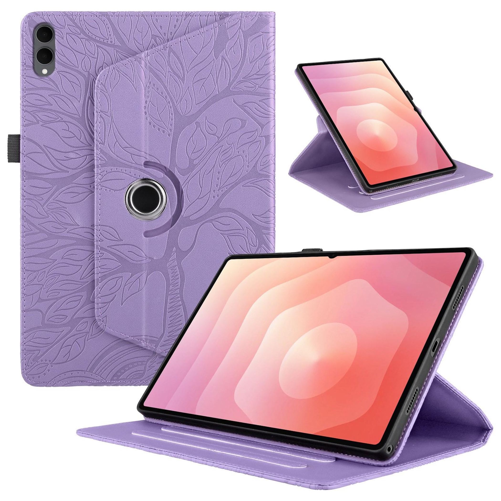 F&uuml;r Samsung Galaxy Tab S11 Ultra 360 Grad Baum Kunstleder Tasche Lila - Bild 1