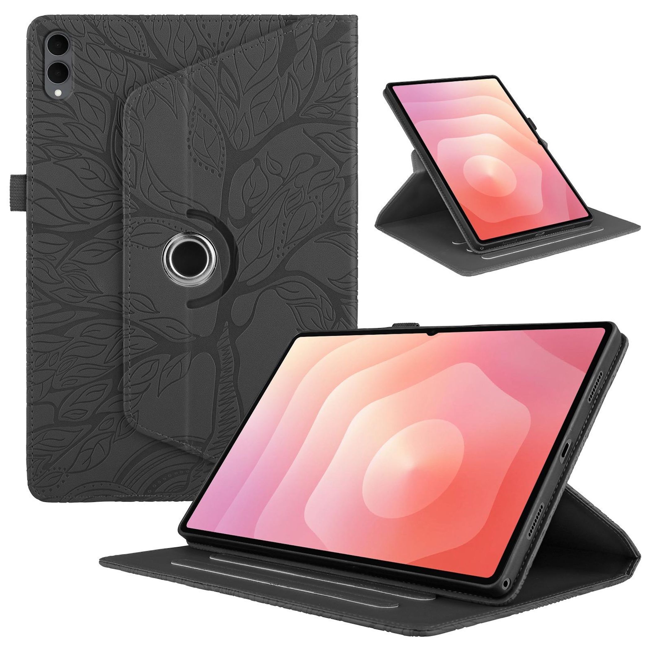 F&uuml;r Samsung Galaxy Tab S11 Ultra 360 Baum Kunstleder Tasche Schwarz - Bild 1