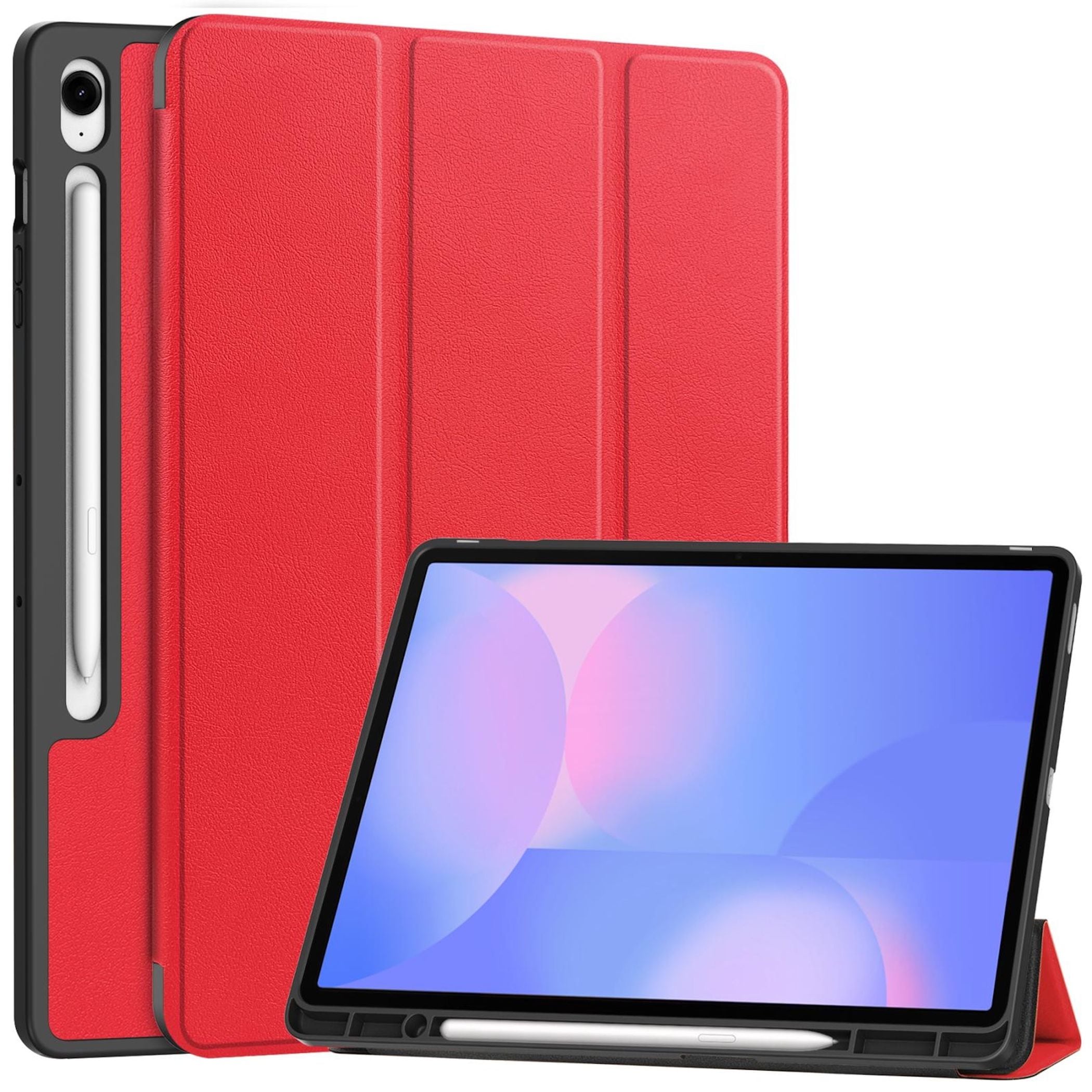 F&uuml;r Samsung Galaxy Tab S10 FE Plus 3folt Wake UP Tasche H&uuml;lle Rot - Bild 1