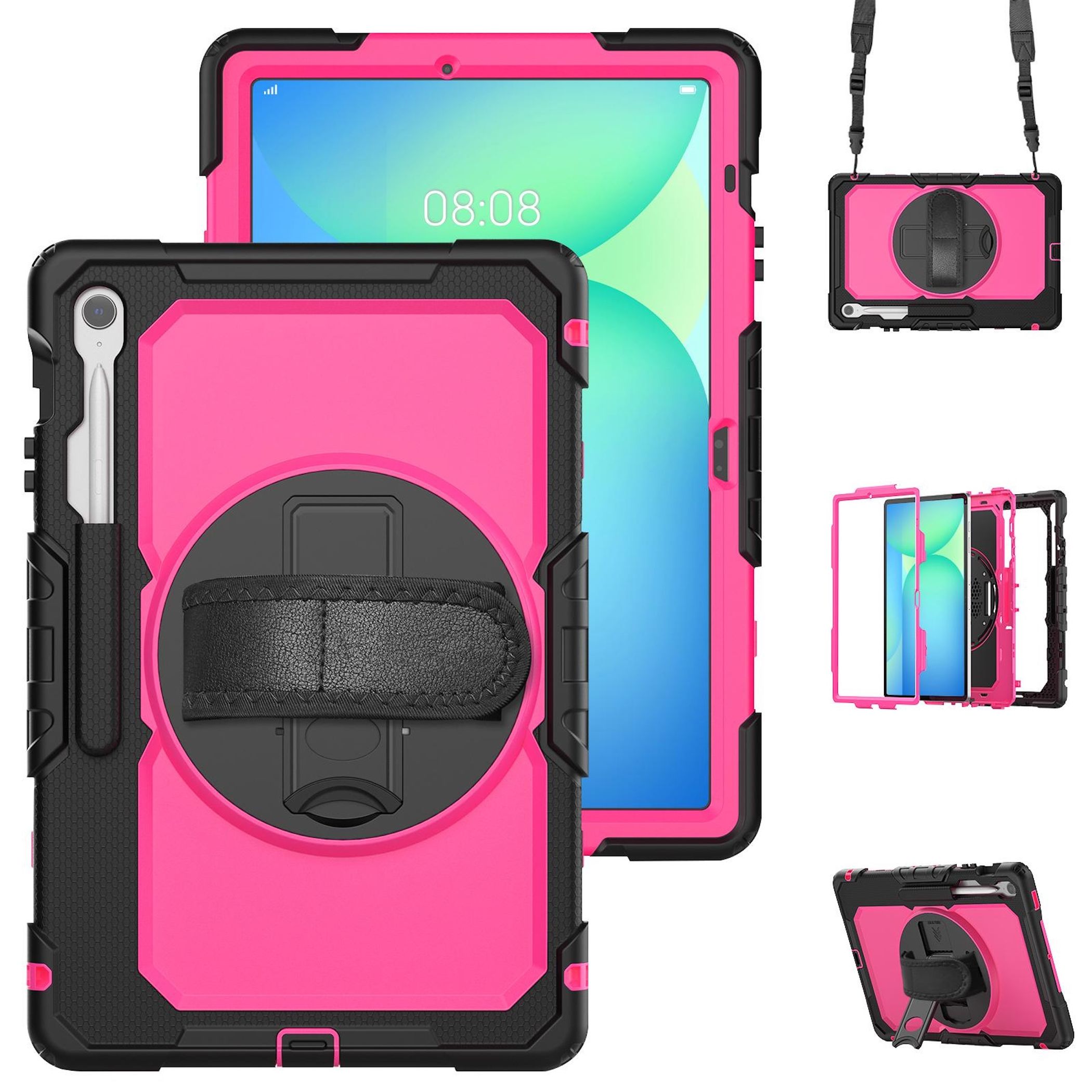 F&uuml;r Samsung Galaxy Tab S10 FE Plus H&uuml;lle Halter & Schultergurt Pink - Bild 1
