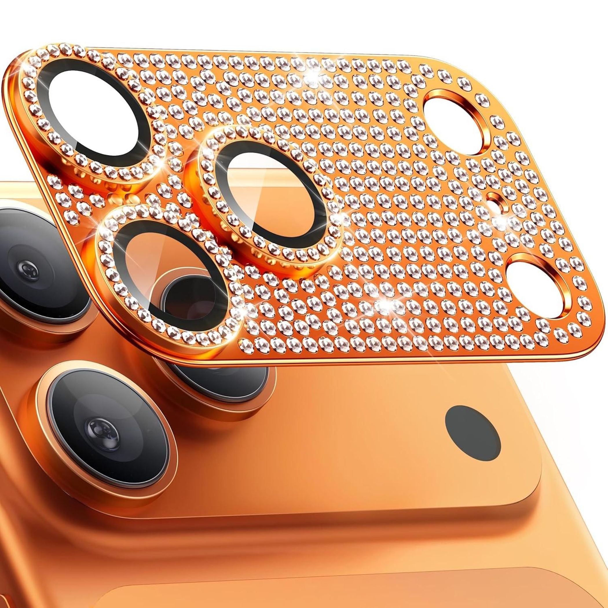 F&uuml;r Apple iPhone 17 Pro Kamera Diamant Design Schutz Metall Orange - Bild 1