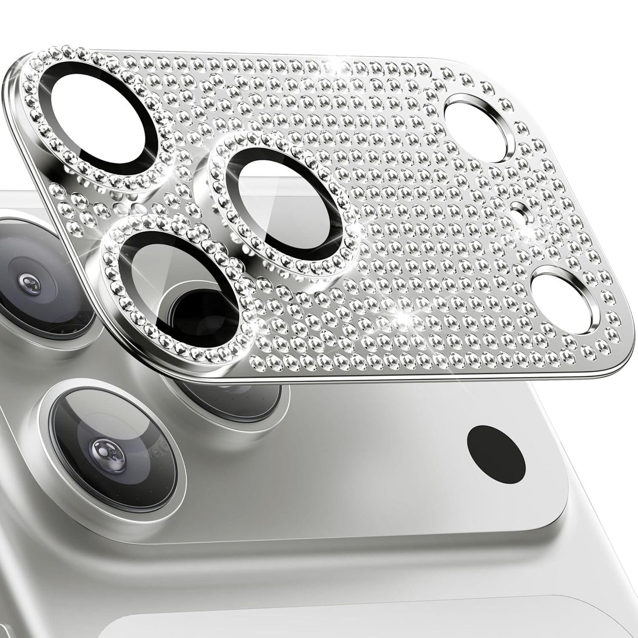 F&uuml;r Apple iPhone 17 Pro Kamera Diamant Design Schutz Metall Silber - Bild 1