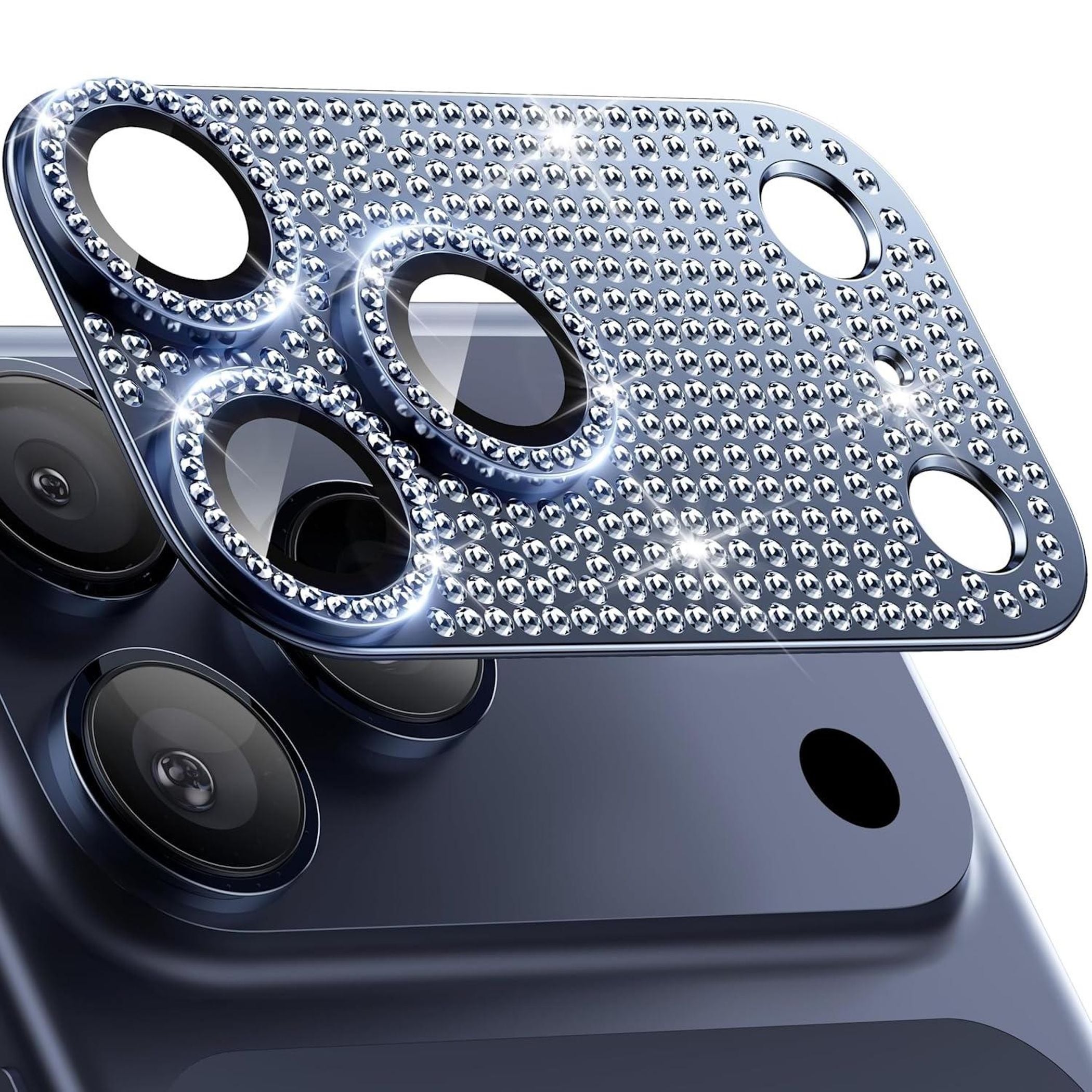 F&uuml;r Apple iPhone 17 Pro Kamera Diamant Design Schutz Metall Blau - Bild 1