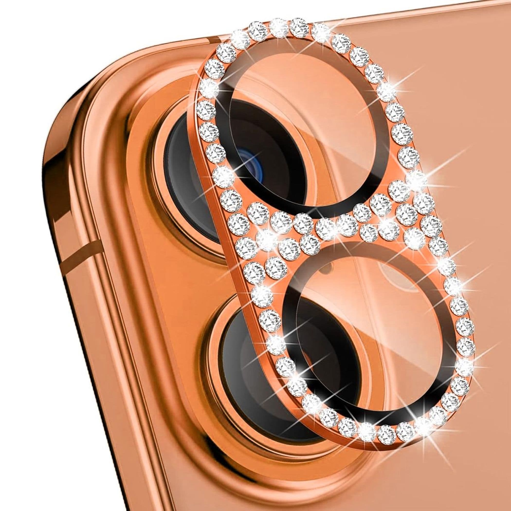 F&uuml;r Apple iPhone 17 Kamera Diamant Design Schutzglas Metall Orange - Bild 1