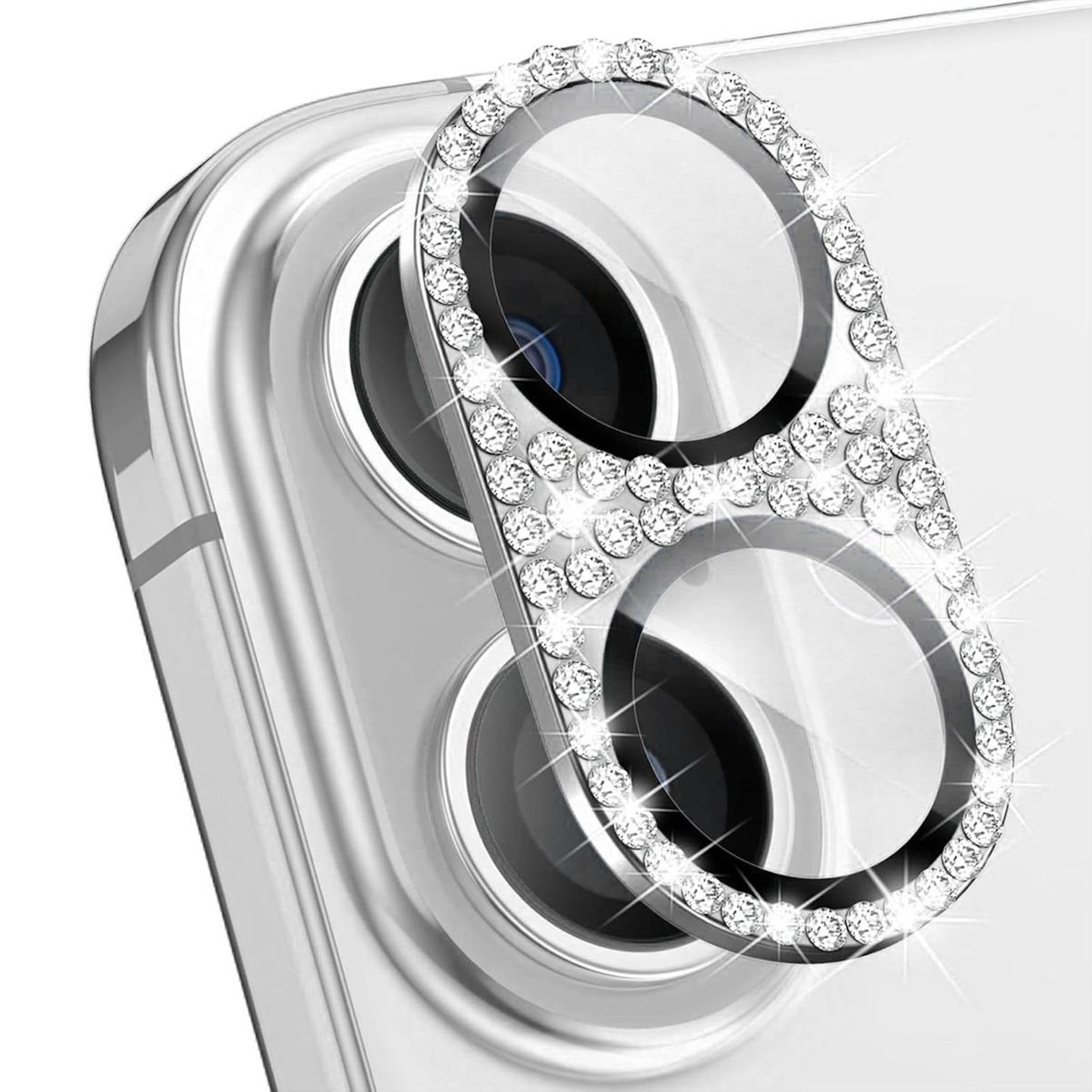 F&uuml;r Apple iPhone 17 Kamera Diamant Design Schutzglas Metall Silber - Bild 1