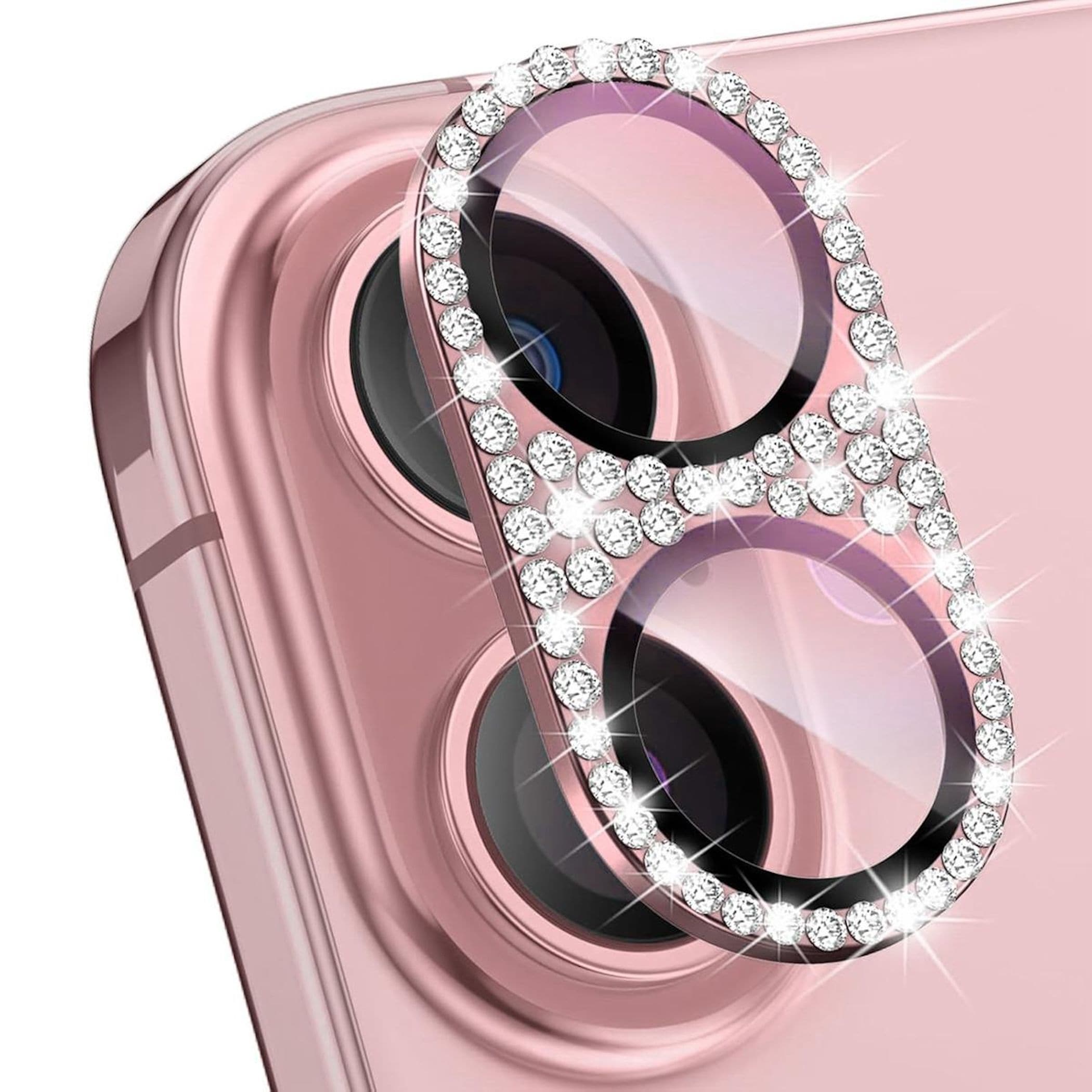 F&uuml;r Apple iPhone 17 Kamera Diamant Design Schutzglas Metall Pink - Bild 1