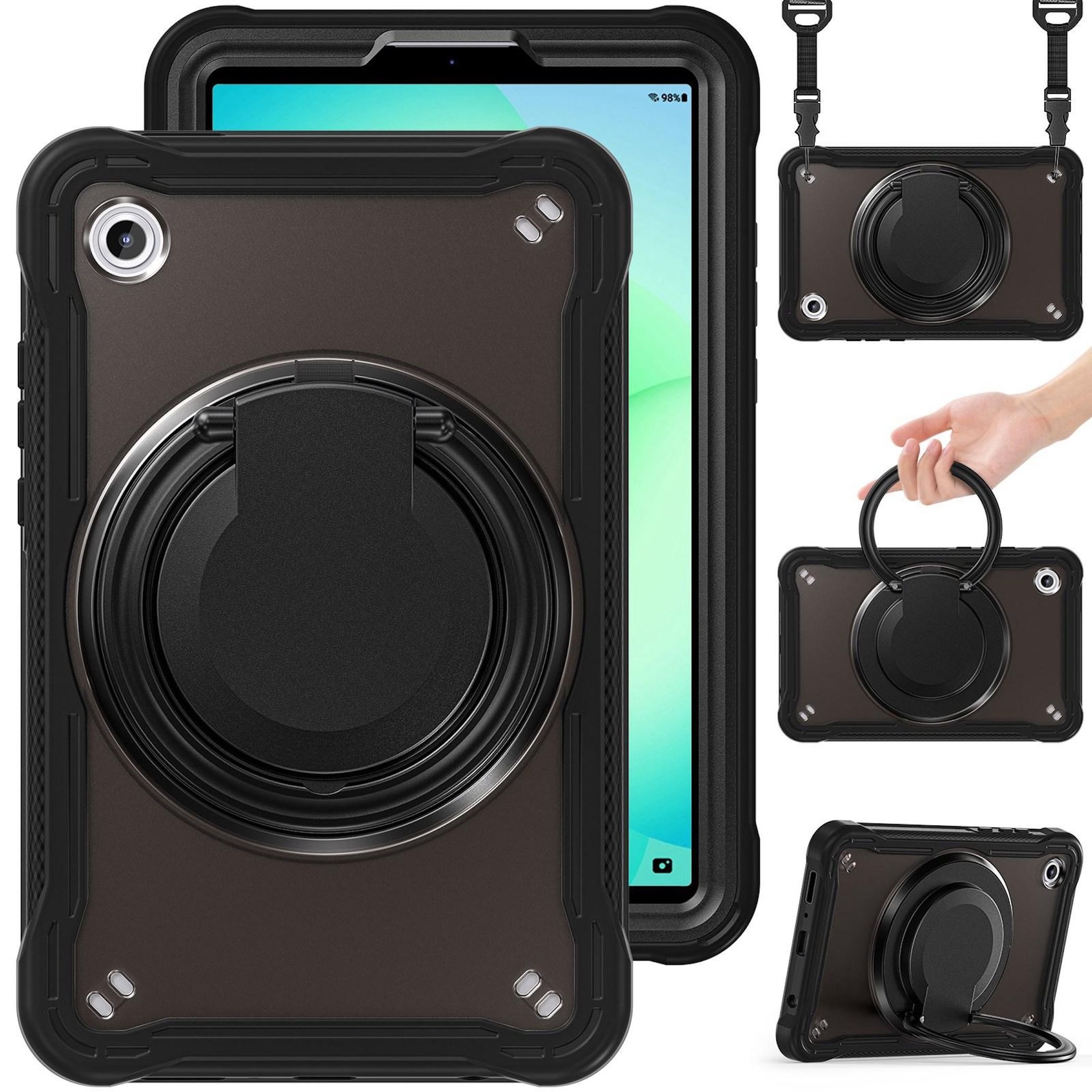 F&uuml;r Samsung Galaxy Tab A11 Hybrid Ringgriff Schutz H&uuml;lle Schwarz - Bild 1