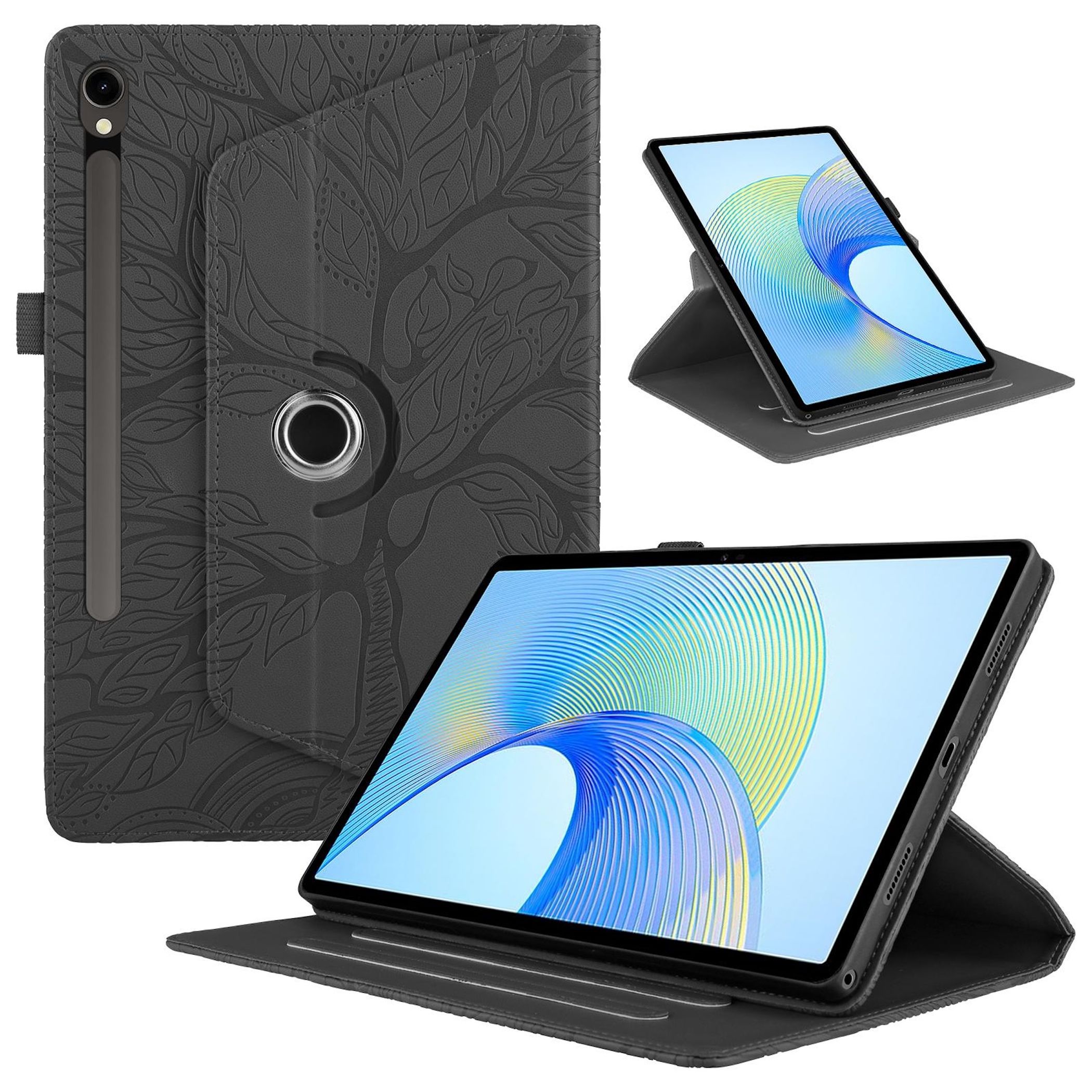 F&uuml;r Samsung Galaxy Tab S10 FE Plus 360 Baum Kunstleder Tasche Schwarz - Bild 1
