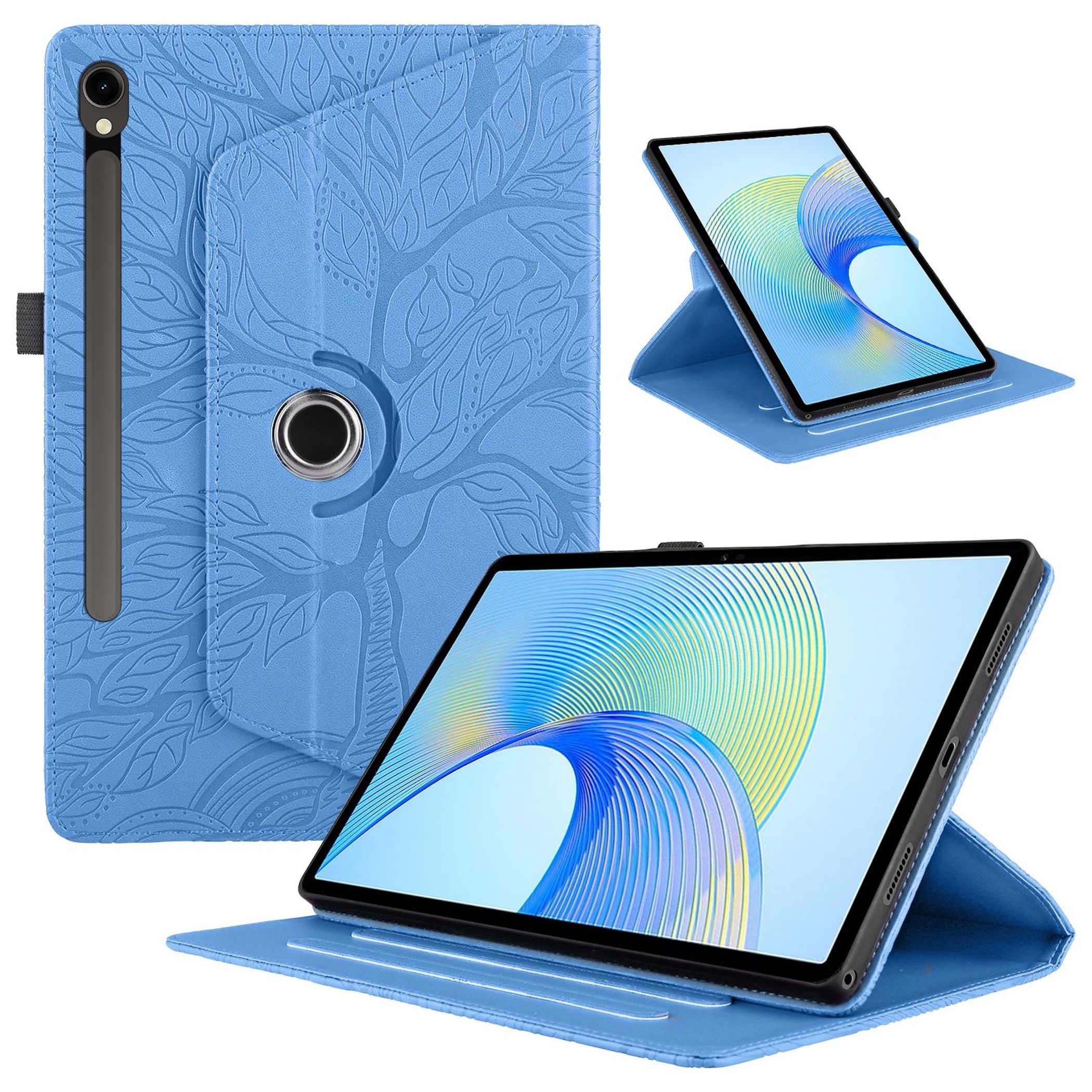 F&uuml;r Samsung Galaxy Tab S10 FE Plus 360 Baum Kunstleder Tasche Blau - Bild 1