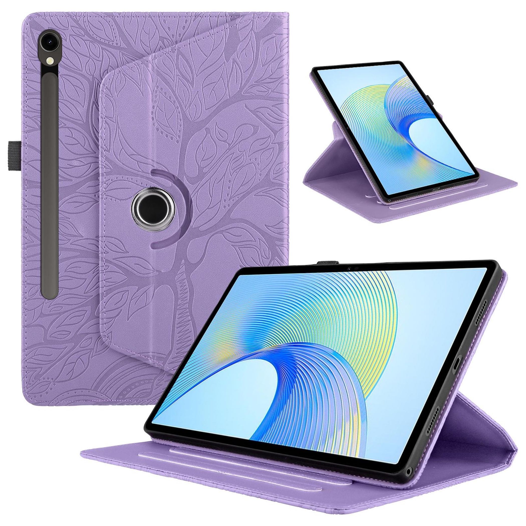 F&uuml;r Samsung Galaxy Tab S10 FE Plus 360 Baum Kunstleder Tasche Lila - Bild 1