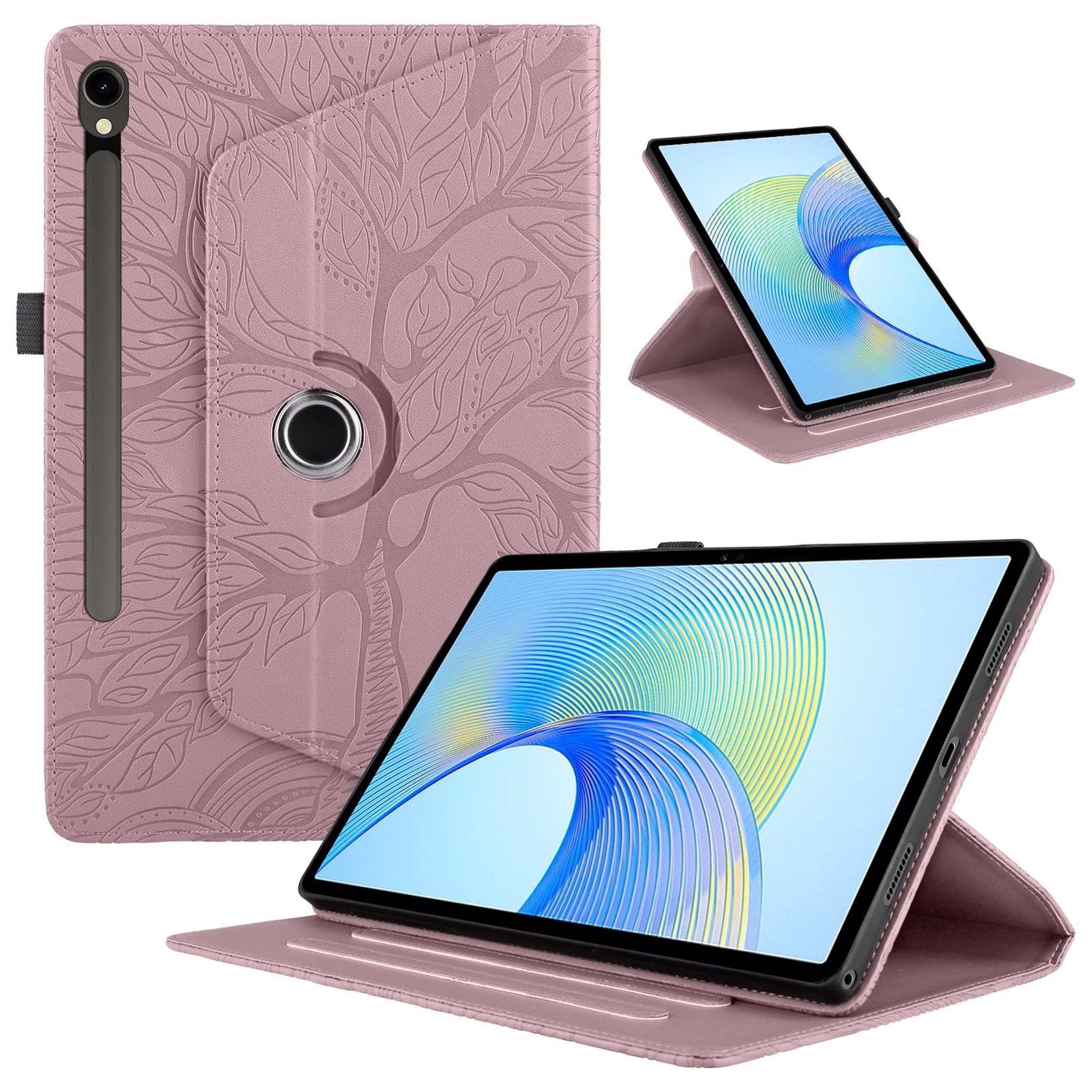 F&uuml;r Samsung Galaxy Tab S10 FE Plus 360 Baum Kunstleder Tasche Pink - Bild 1