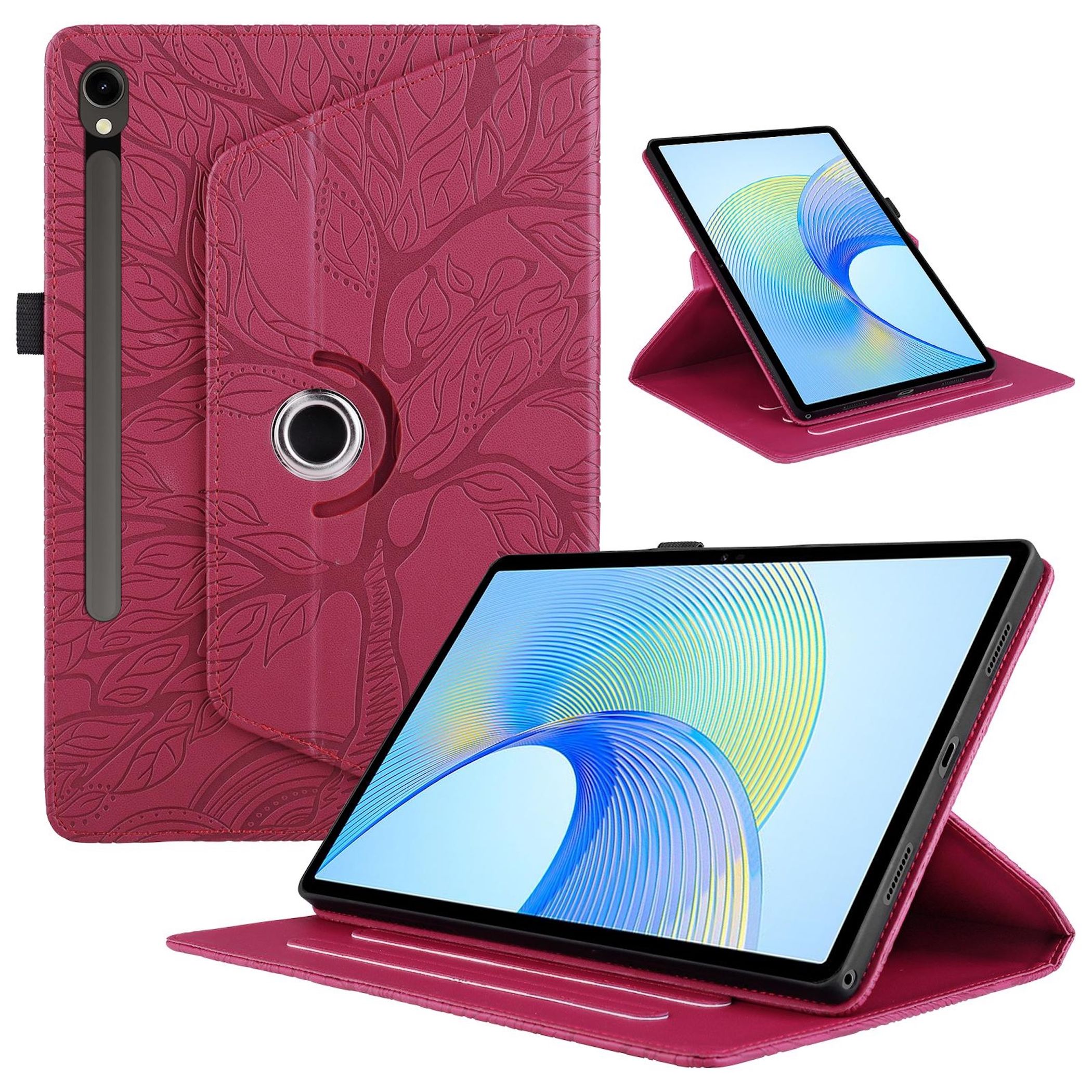 F&uuml;r Samsung Galaxy Tab S10 FE Plus 360 Baum Kunstleder Tasche Rot - Bild 1