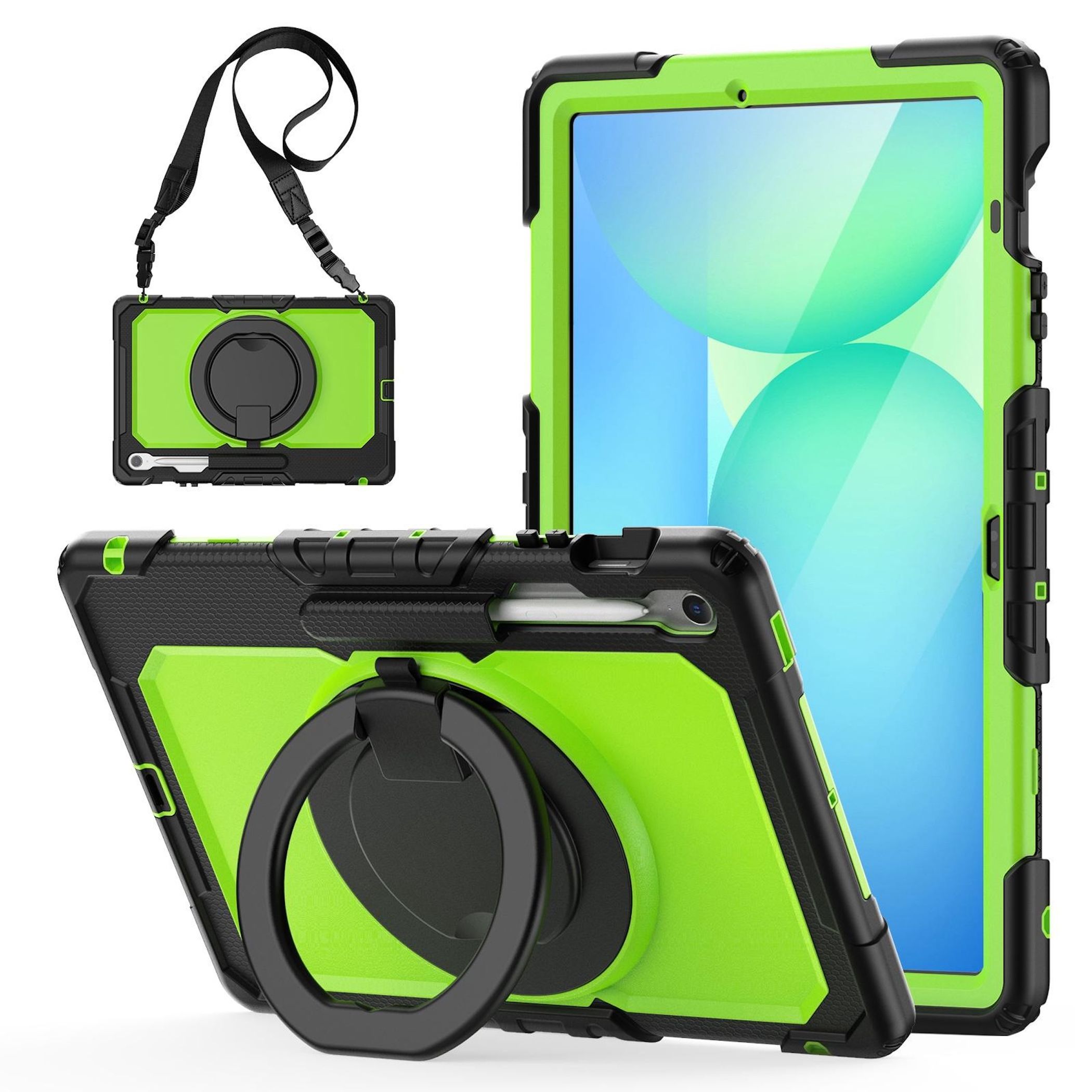 F&uuml;r Samsung Galaxy Tab S10 FE Plus Griff & Schultergurt H&uuml;lle Gr&uuml;n - Bild 1