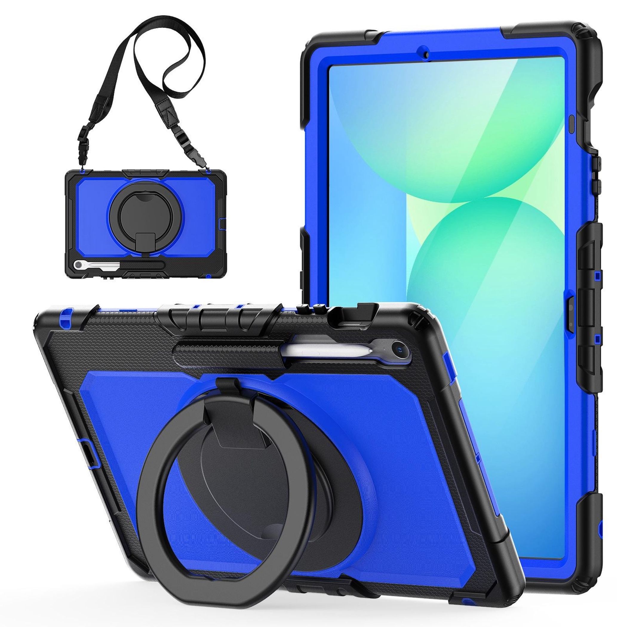 F&uuml;r Samsung Galaxy Tab S10 FE Plus Griff & Schultergurt H&uuml;lle Blau - Bild 1