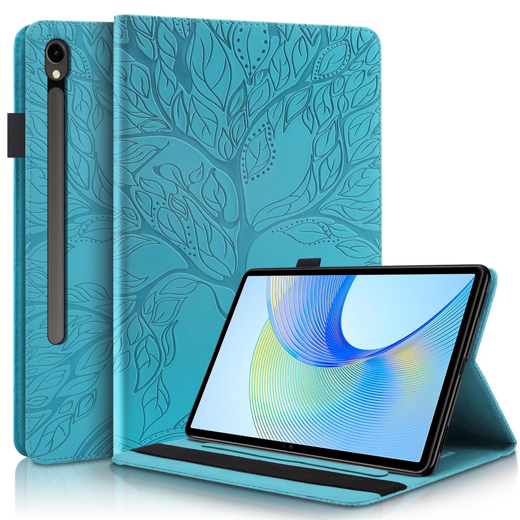 F&uuml;r Samsung Galaxy Tab S10 FE Plus Kunstleder Baum Design Tasche Blau - Bild 1