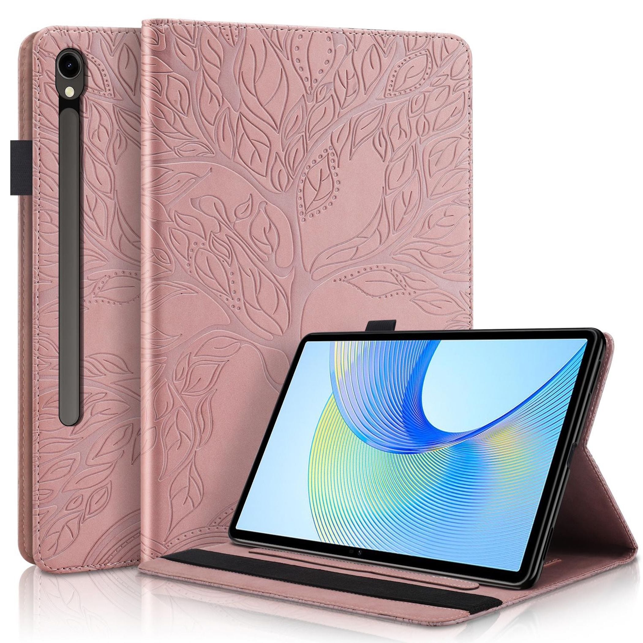 F&uuml;r Samsung Galaxy Tab S10 FE Plus Kunstleder Baum Design Tasche Pink - Bild 1