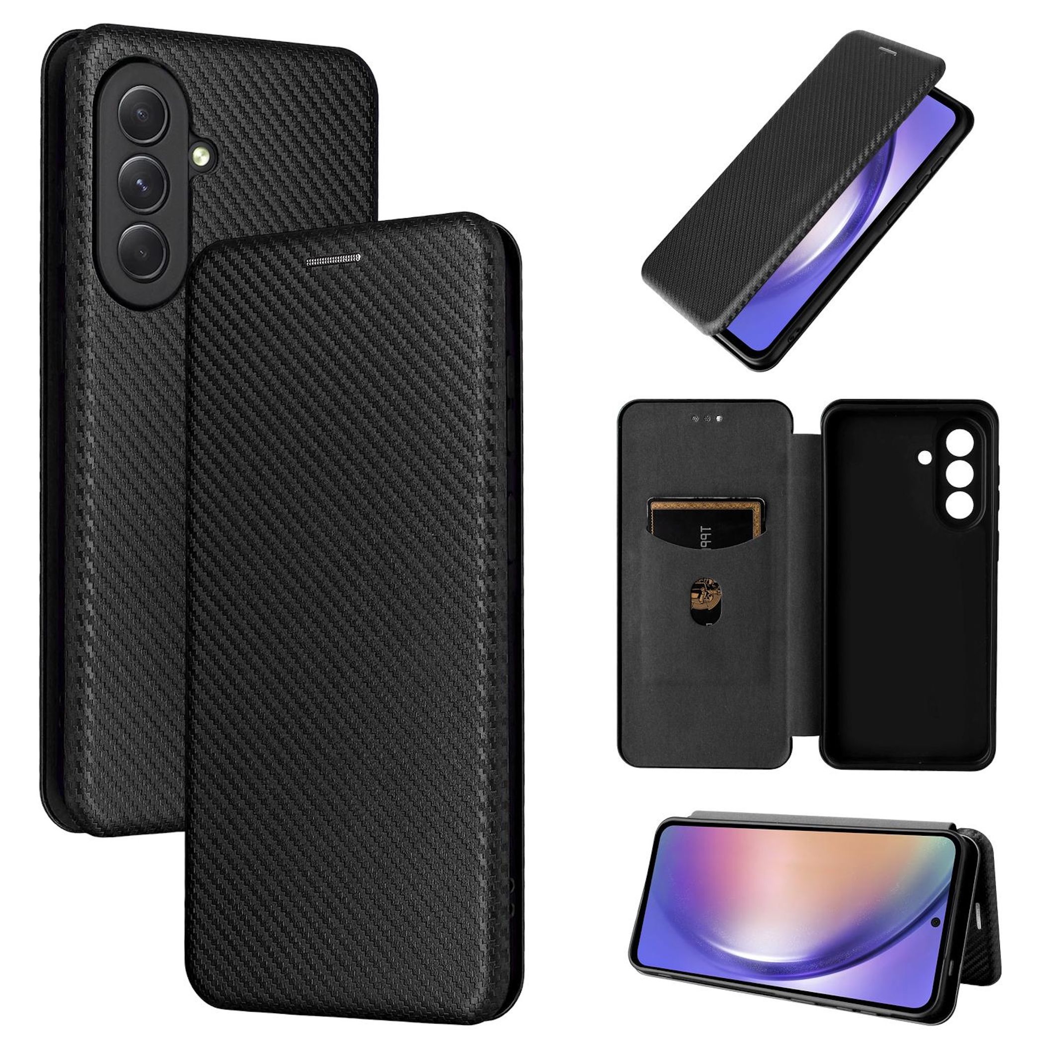 F&uuml;r Samsung Galaxy A57 5G Carbon Textur Flip Schutzh&uuml;lle Schwarz - Bild 1