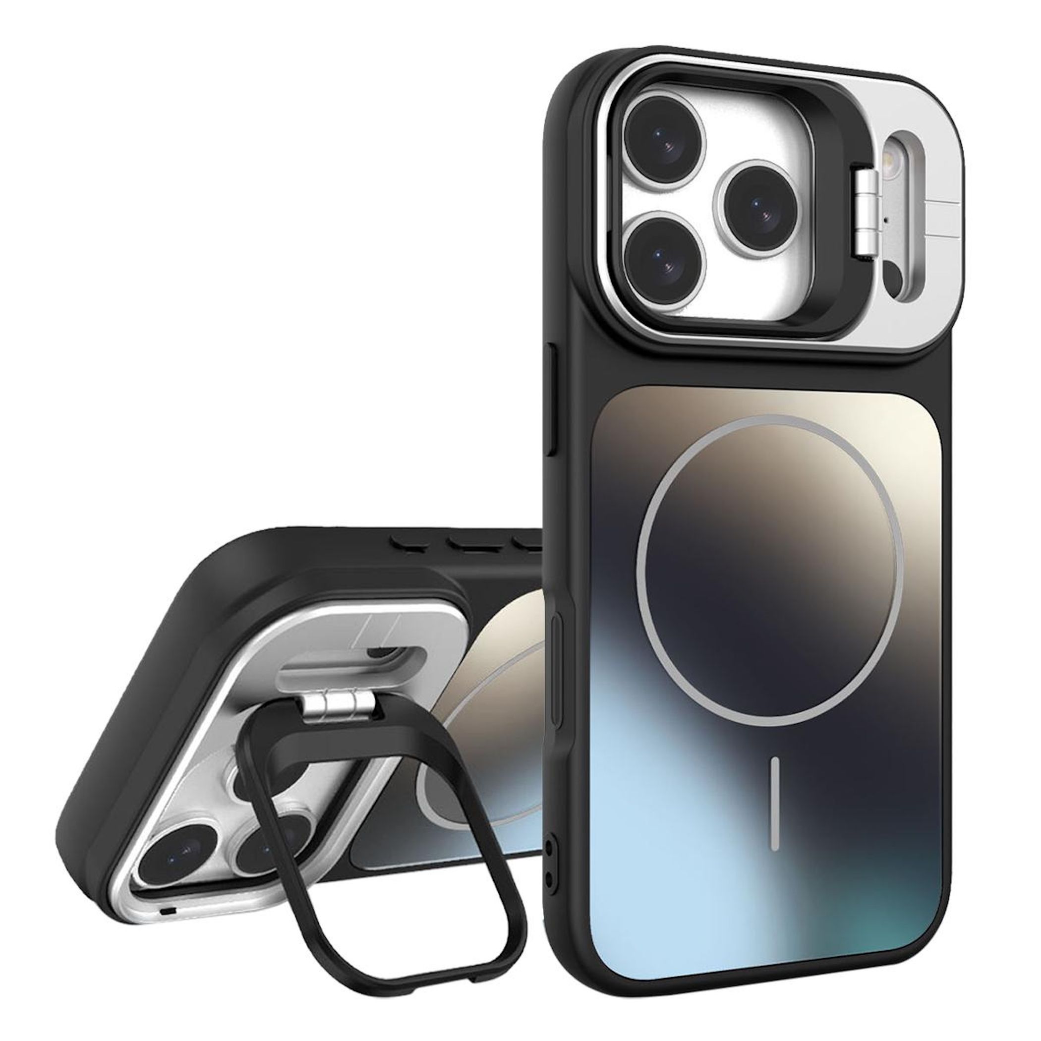 F&uuml;r Apple iPhone 17 Pro Max AG Frosted TPU MagSafe H&uuml;lle Stand Schwarz - Bild 1