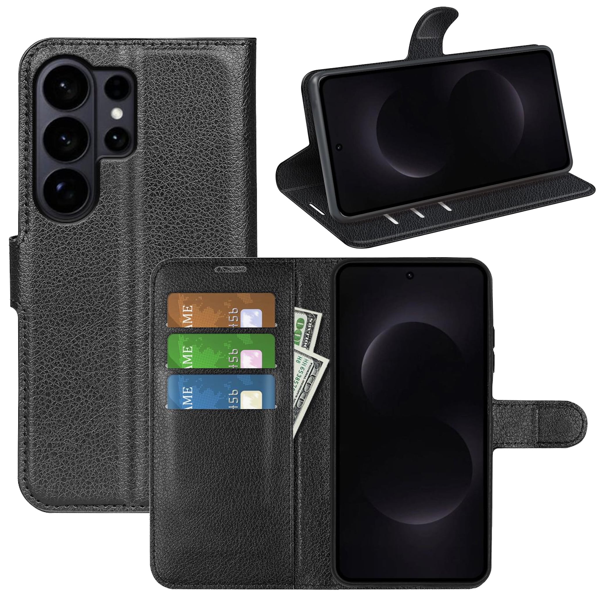 F&uuml;r Samsung Galaxy S26 Ultra Kunstleder Wallet Schutz H&uuml;lle Schwarz - Bild 1